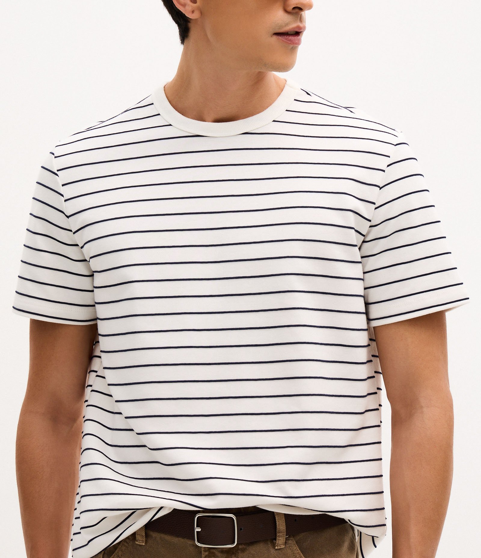 Camiseta Regula em Algodão com Estampa de Listras Azul 2