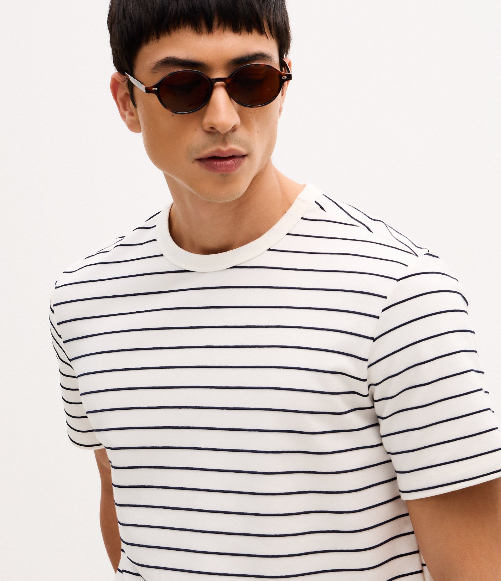 Camiseta Regula em Algodão com Estampa de Listras Azul 3