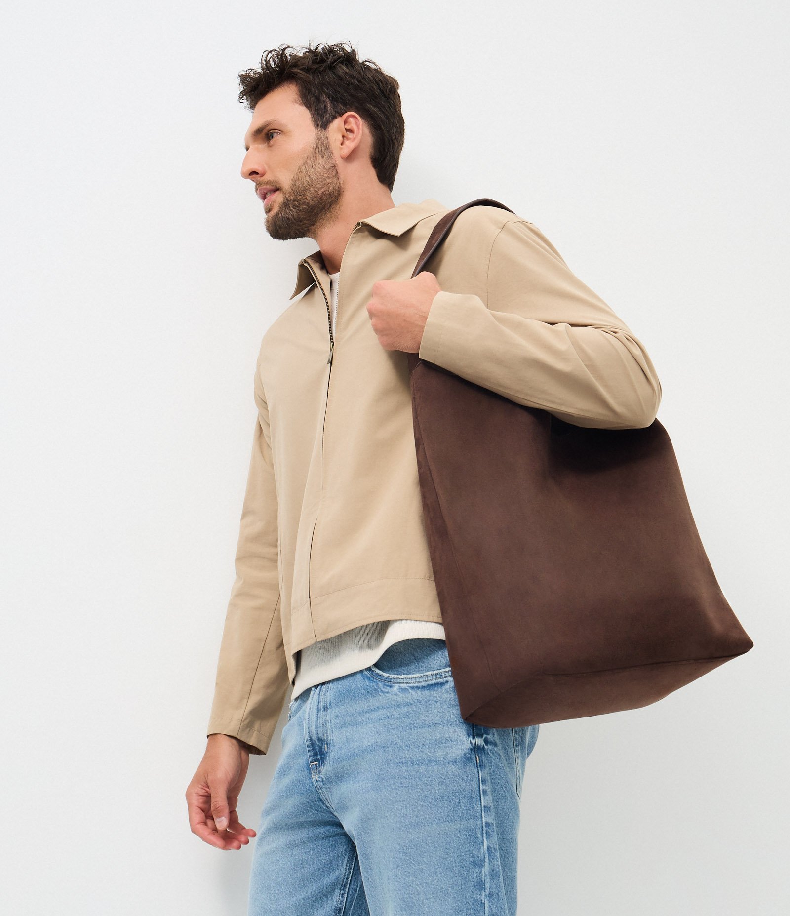 Bolsa Tote em Suede com Bolso Interno Marrom 1