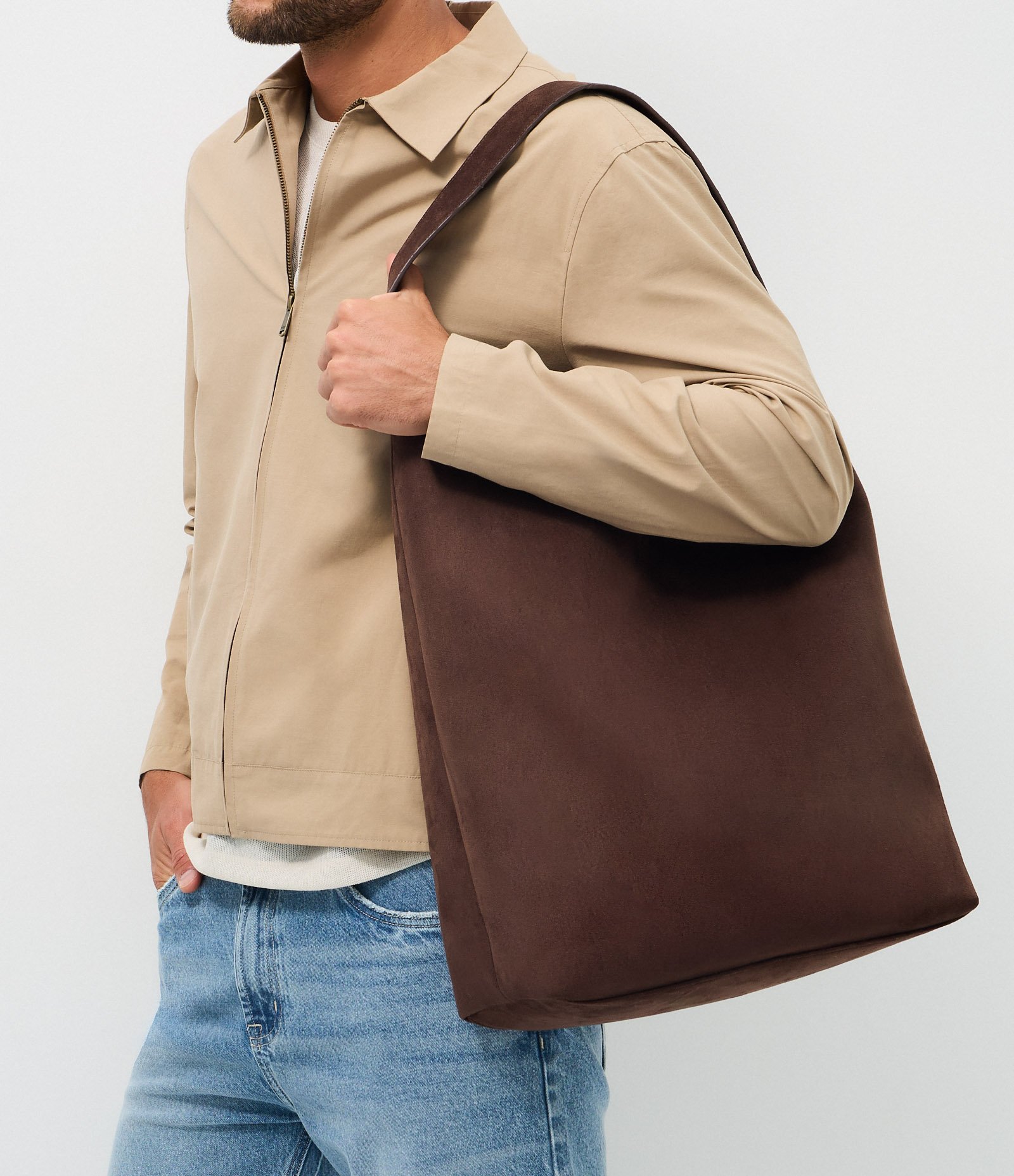 Bolsa Tote em Suede com Bolso Interno Marrom 2