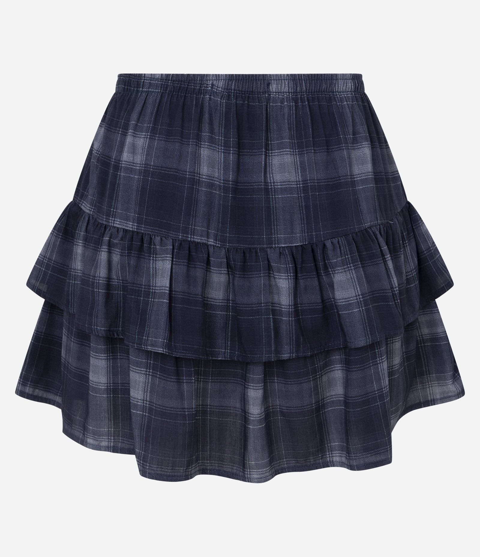 Short Saia Curto em Tricoline Xadrez com Babados Azul 6