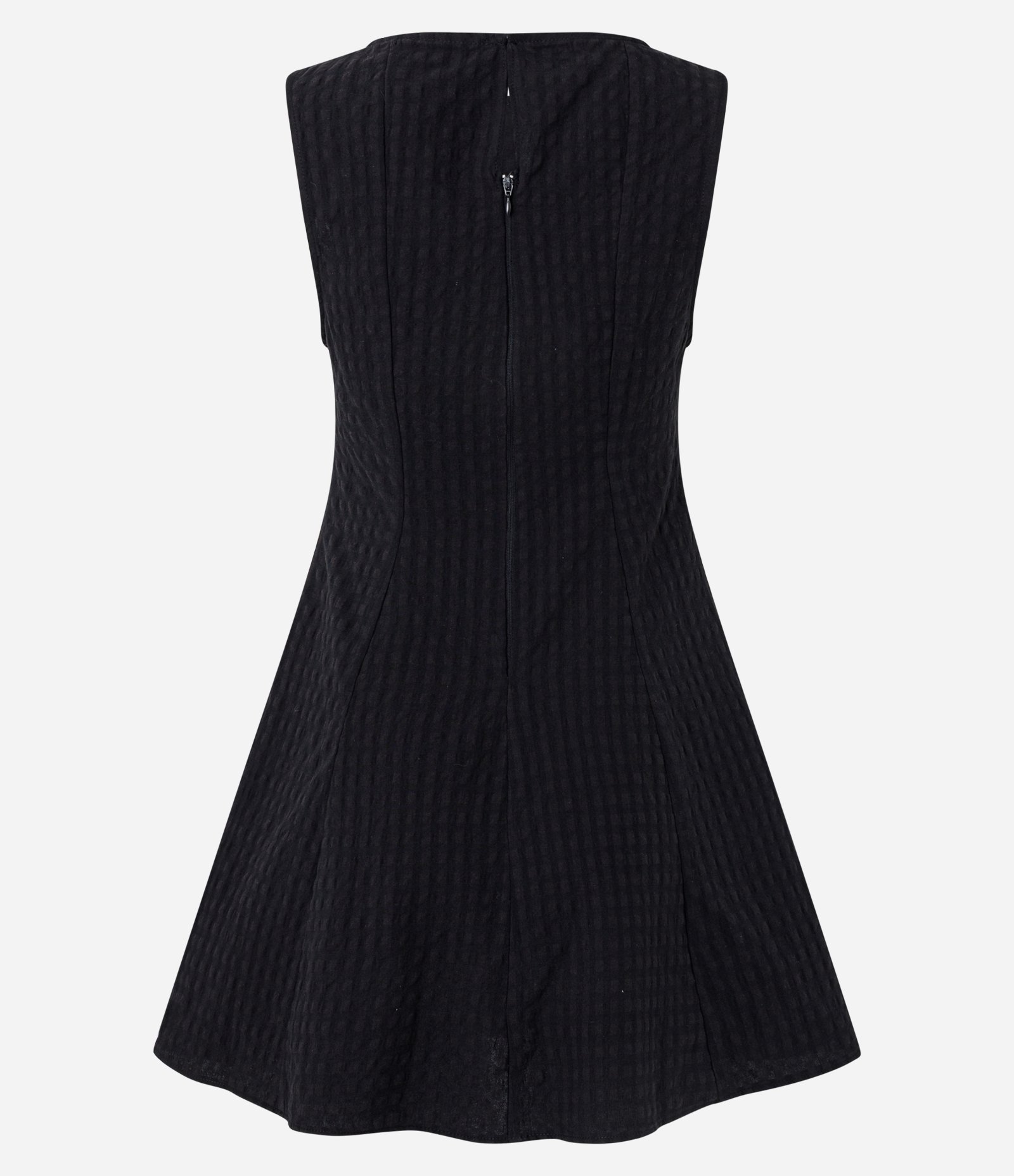 Vestido Curto Xadrez em Anarruga com Peplum Preto 3