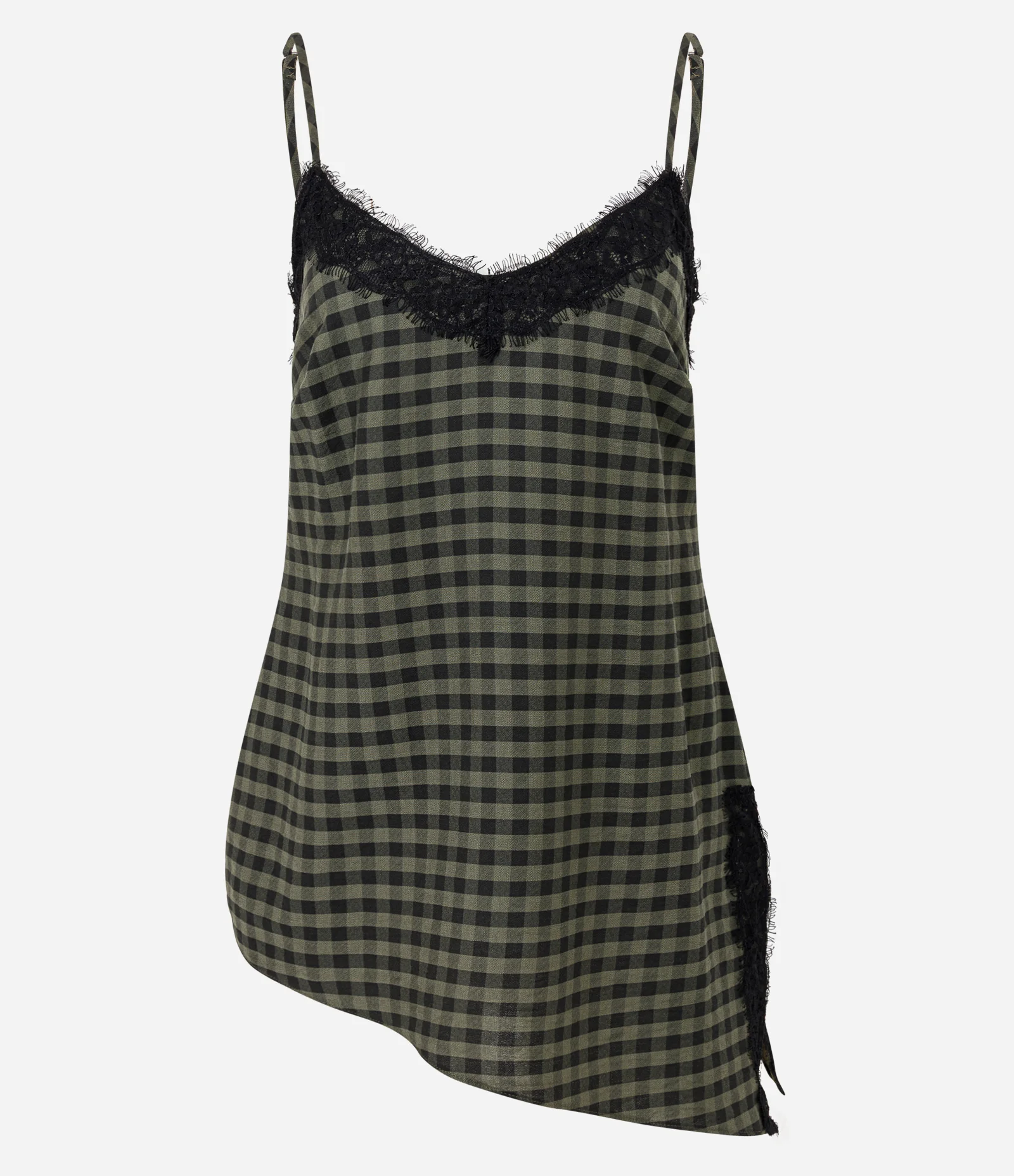 Blusa em Viscolinho com Barra Assimétrica Xadrez Verde 2