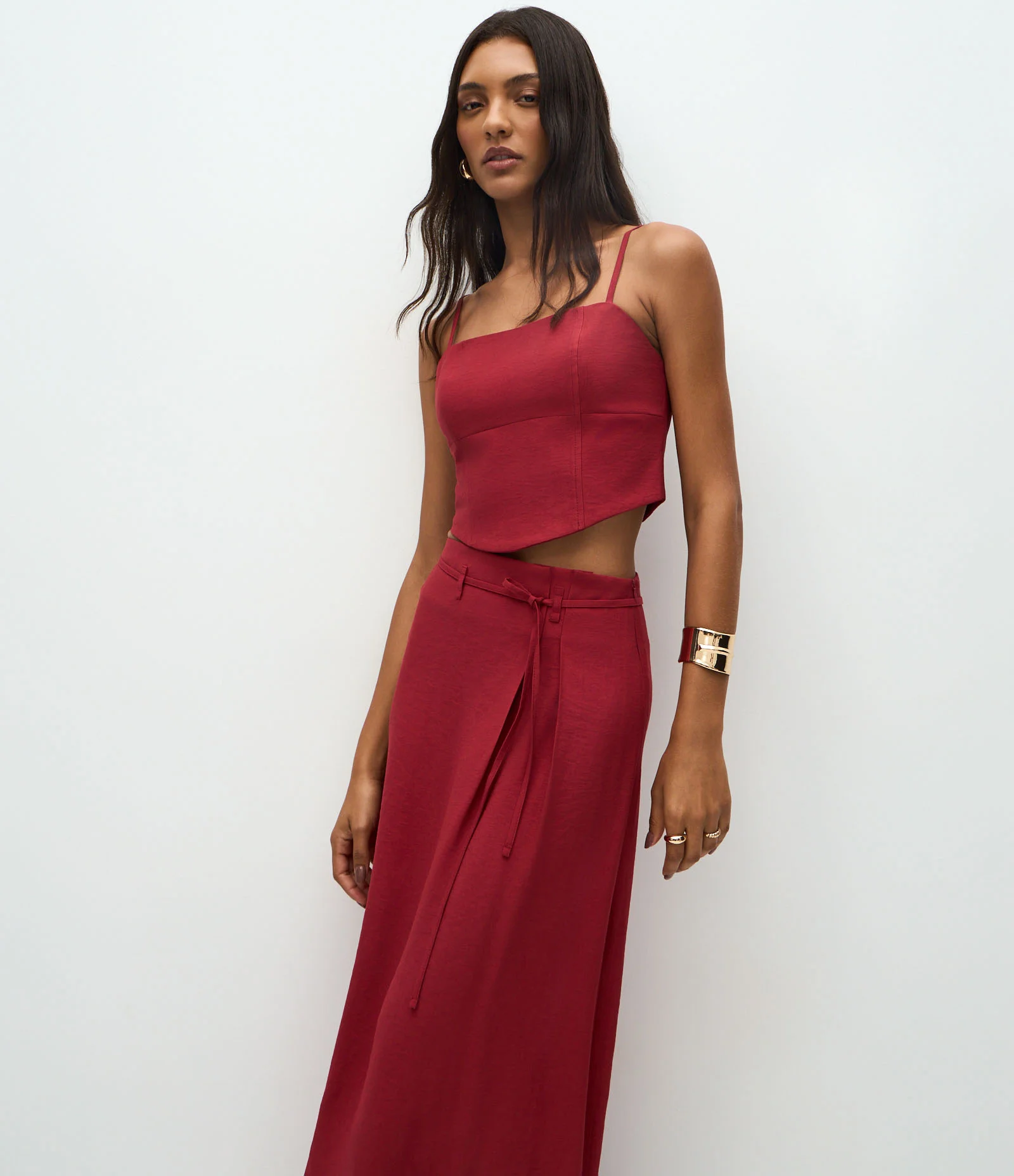 Saia Midi Alfaiatada com Amarração na Cintura Vermelho 2