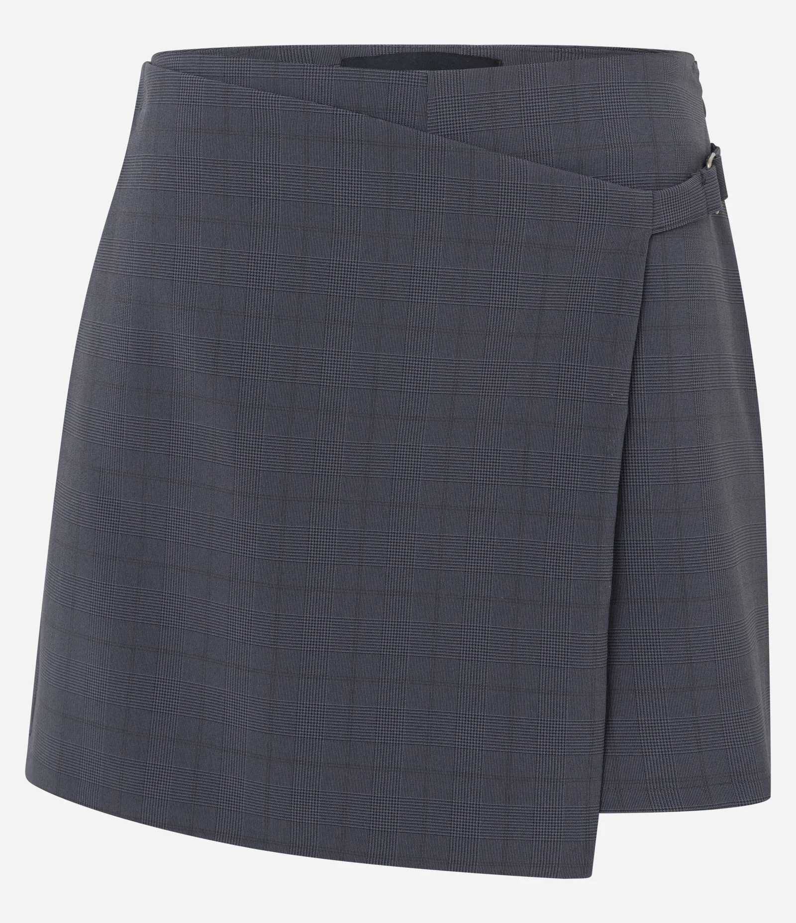 Short Saia em Viscolinho com Transpasse e Estampa Quadriculada Cinza 1