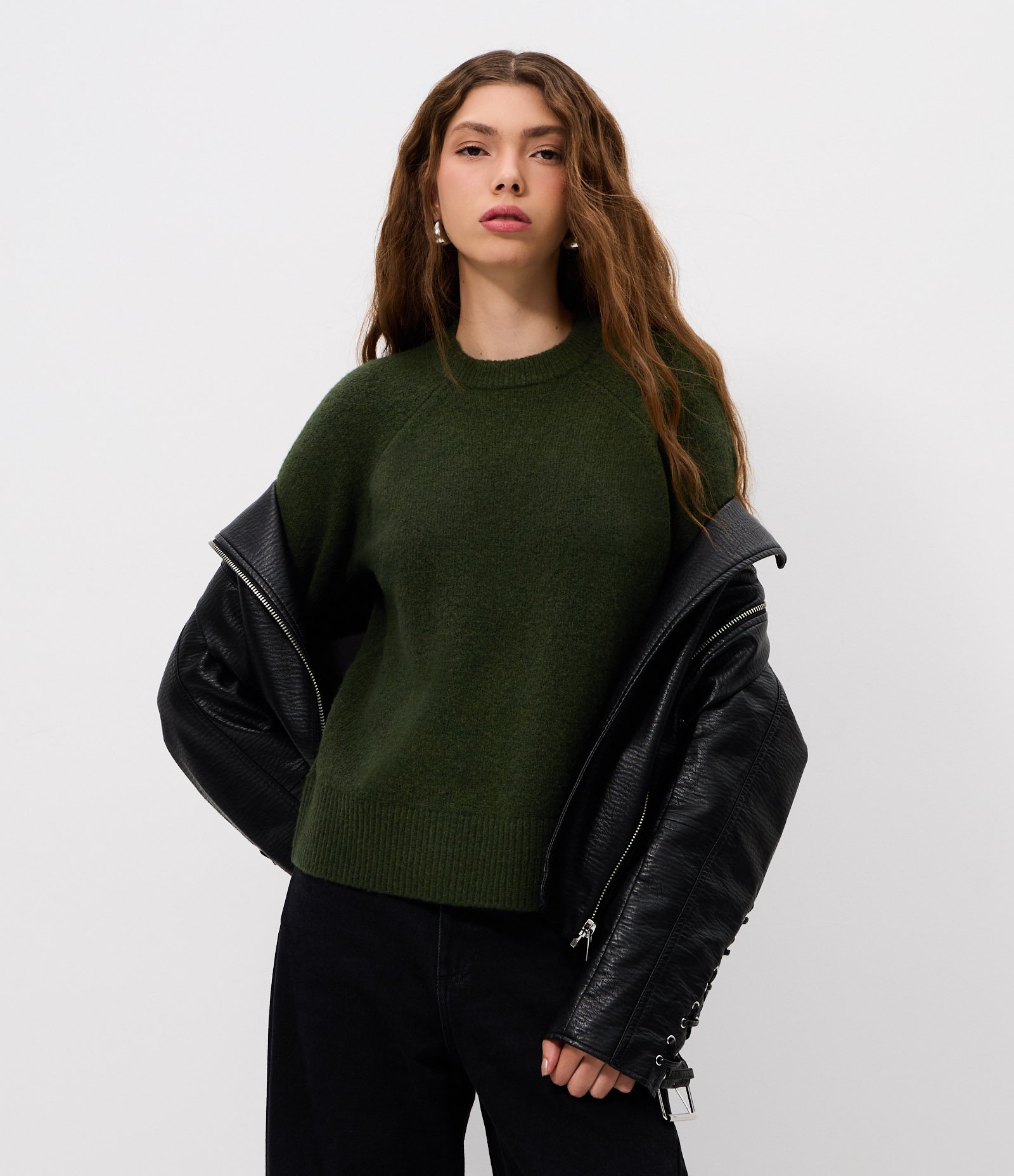 Suéter em Tricô com Manga Raglan Verde 1
