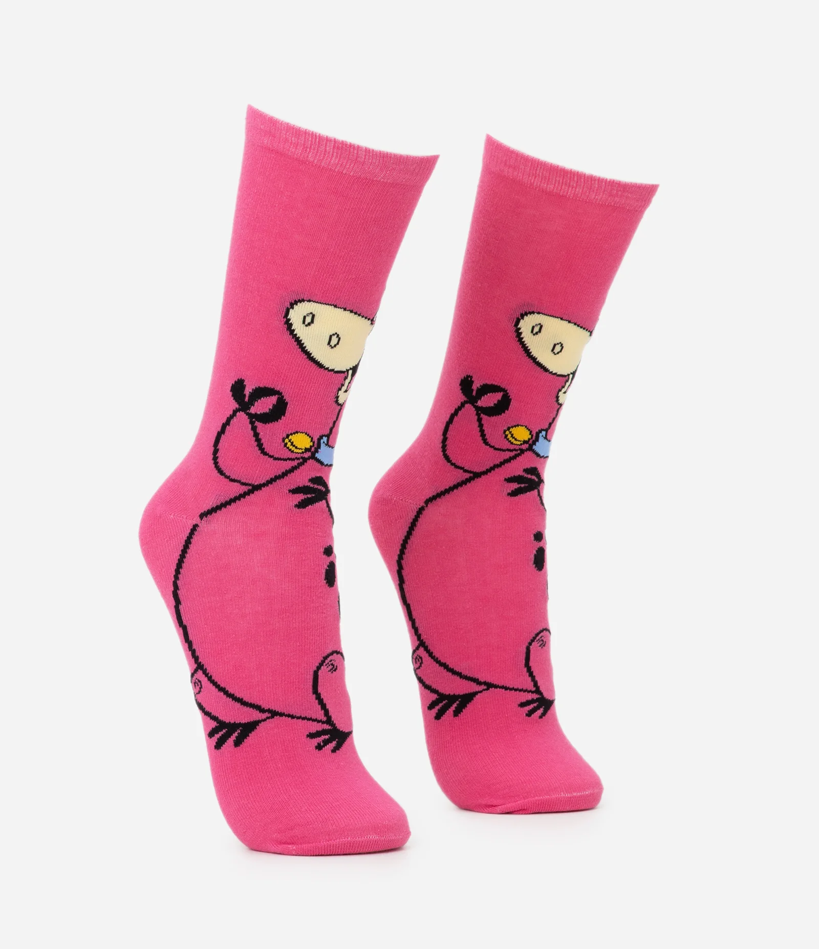 Meia Cano Longo em Algodão com Estampa Dino Flintstones Rosa 2