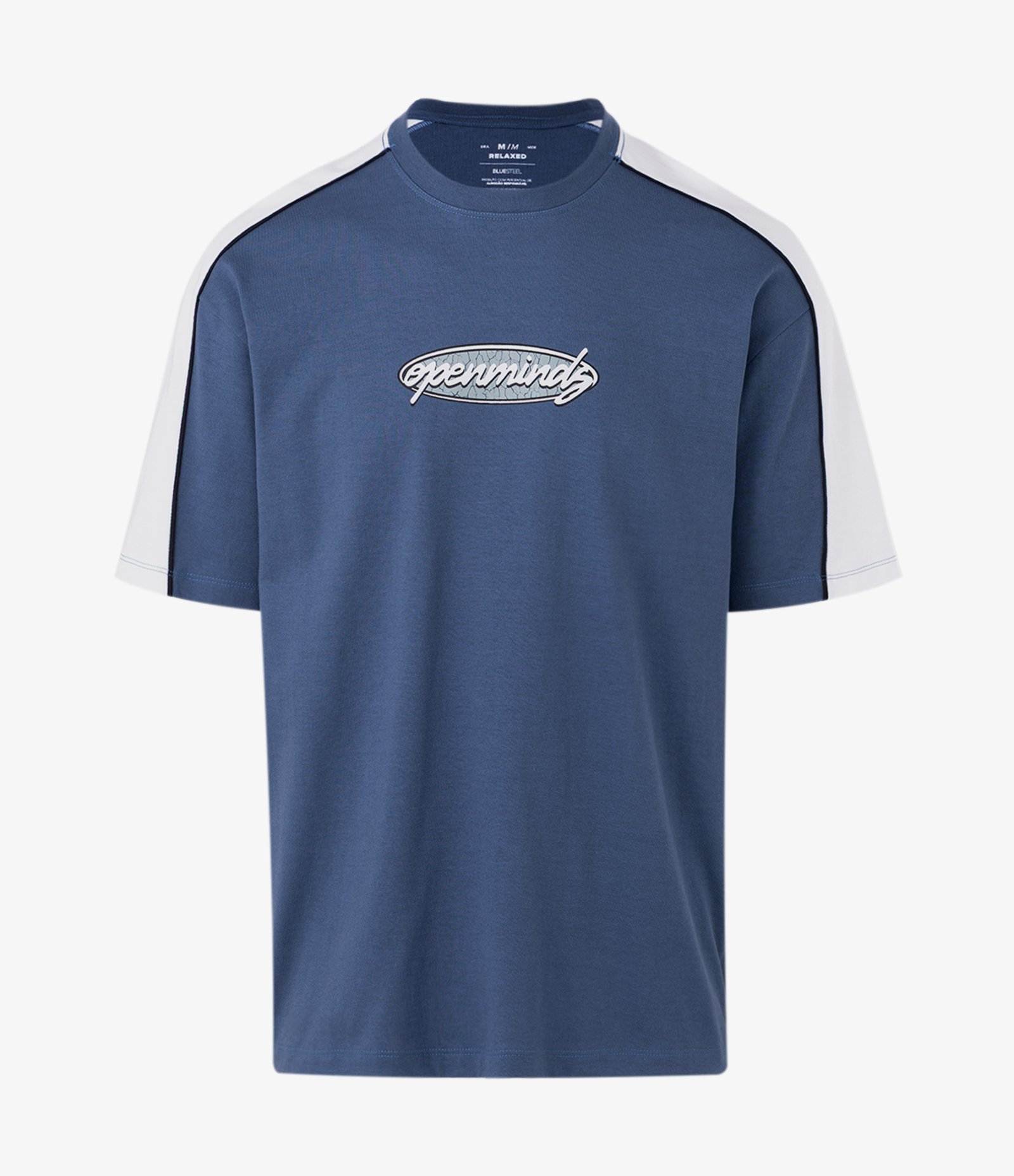 Camiseta Manga Curta Relaxed em Algodão com Lettering Openminds com Recorte nas Mangas Azul 4