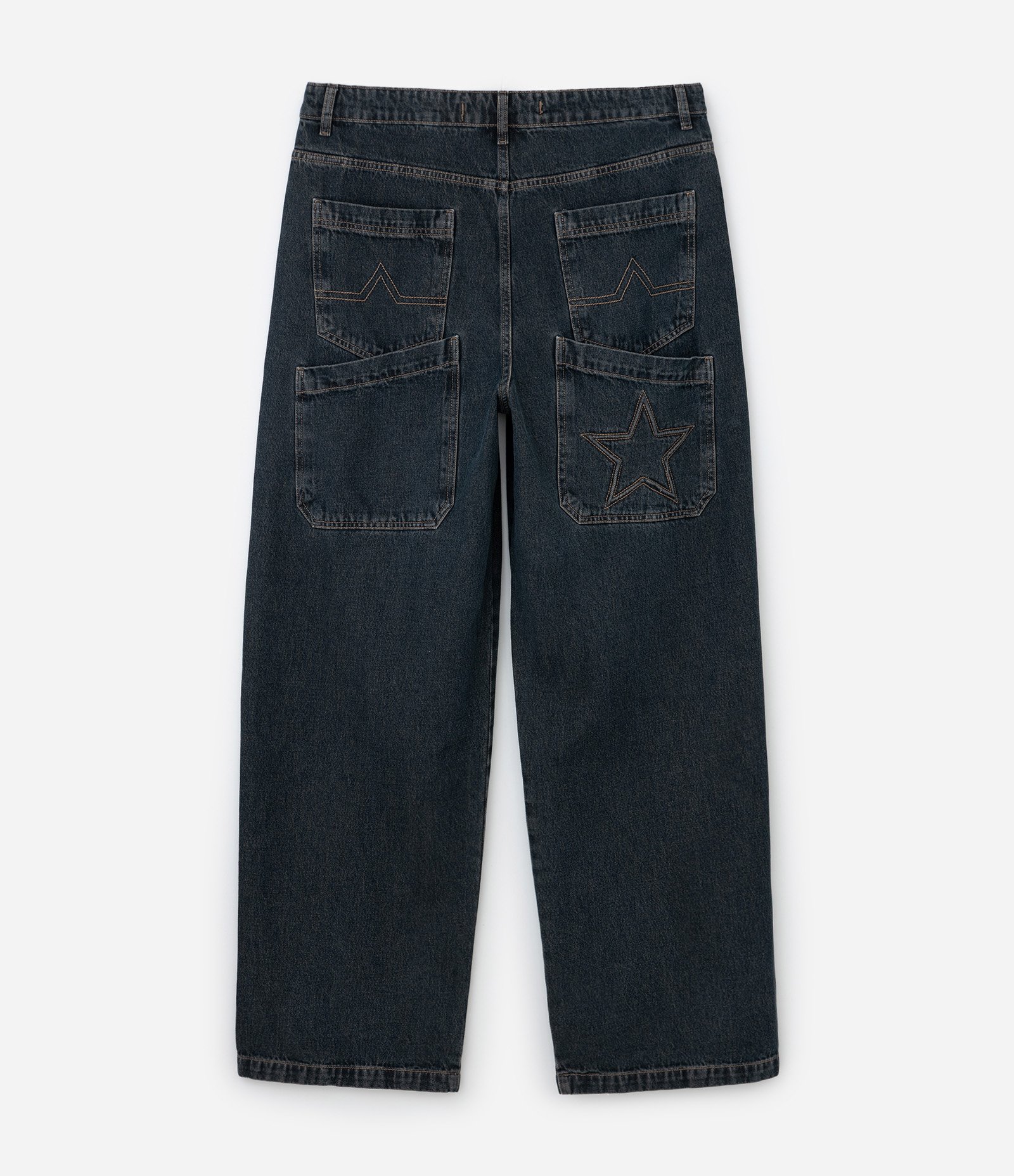Calça Jeans Super Baggy com Detalhe de Estrela no Bolso Azul Escuro 6