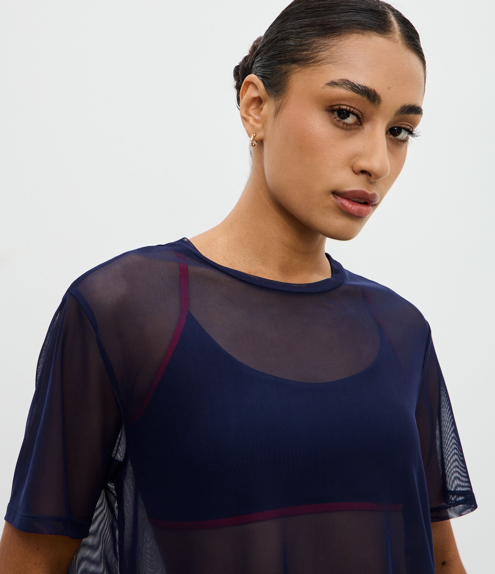 Camiseta Oversized Esportiva de Tule Azul Marinho 3