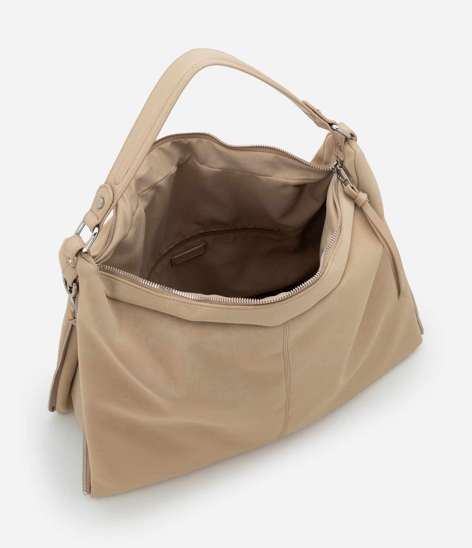Bolsa Hobo Grande em PU com Zíper nas Laterais Bege 4
