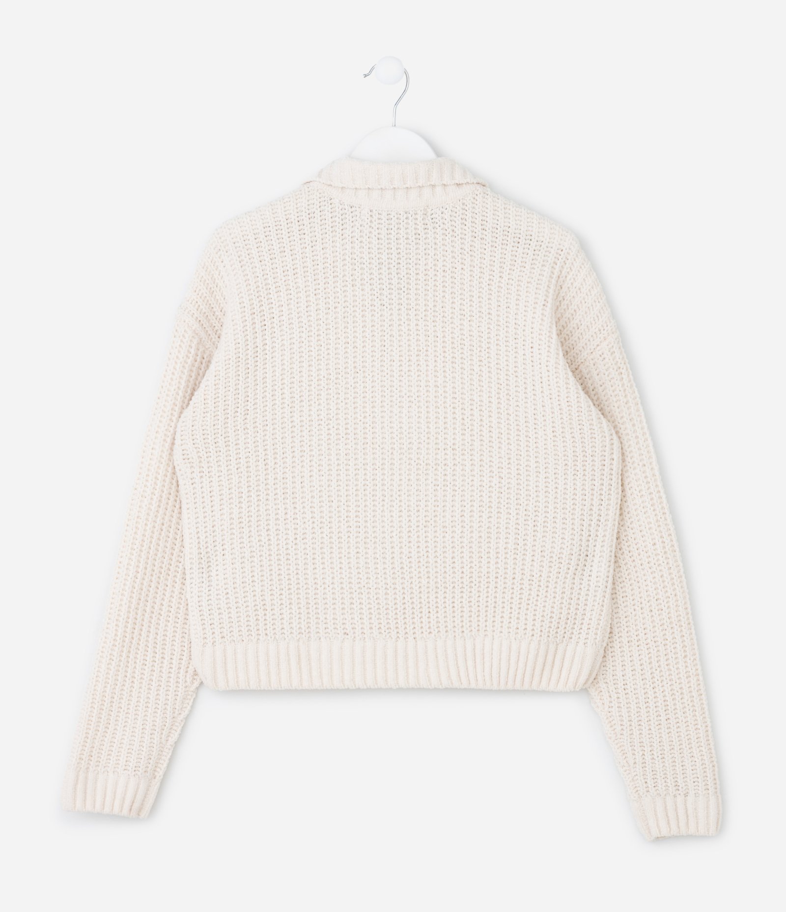 Suéter Infantil em Chenille com Gola V e Colarinho – Tam 5 a 14 Anos Off White 3