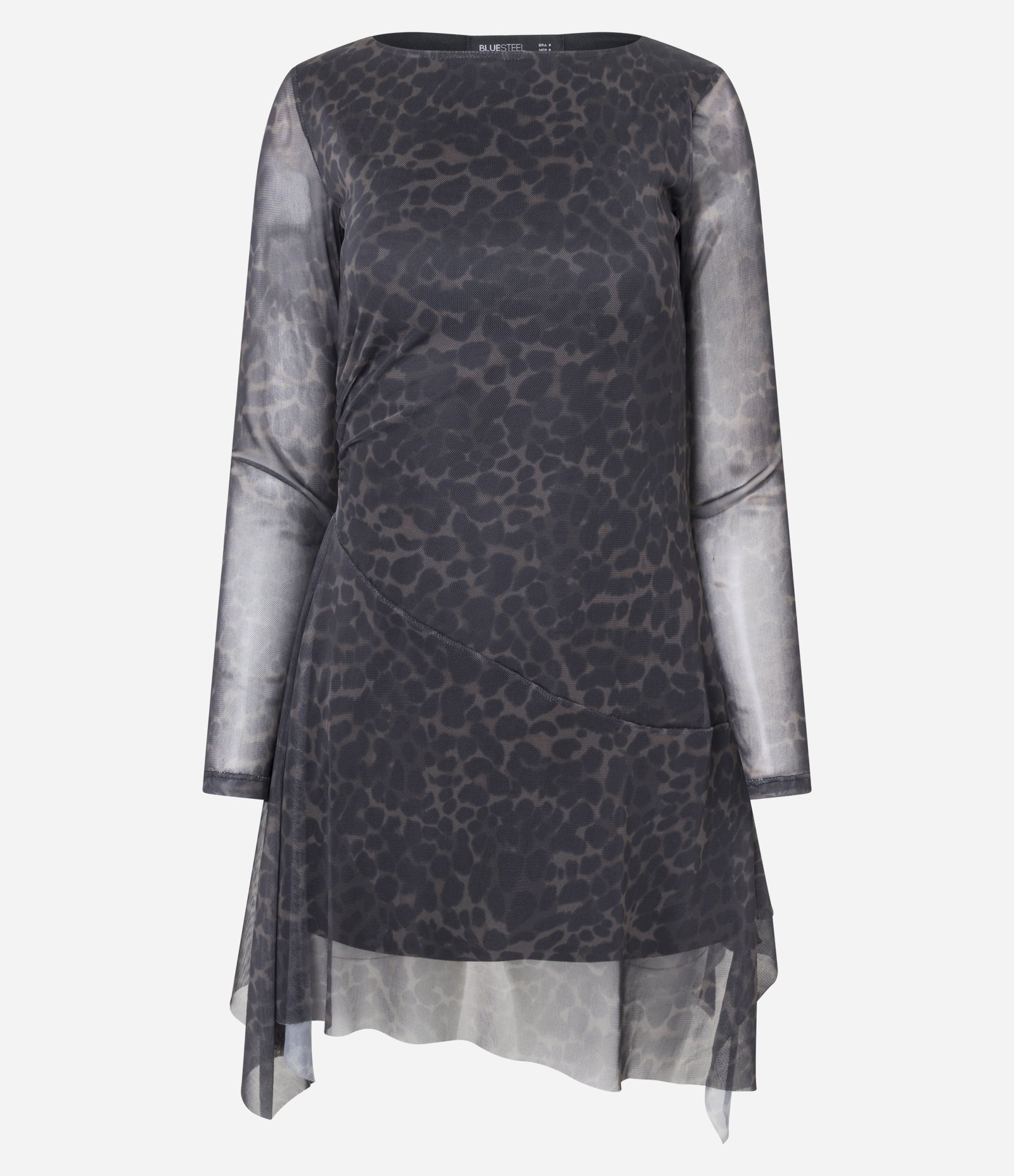 Vestido Curto em Tule com Estampa Oncinha e Transparência Preto 5