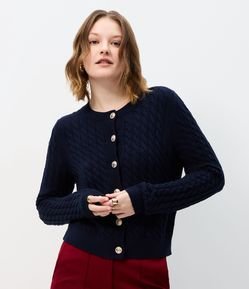 Cardigan Curto em Tricô com Abotoamento Frontal
