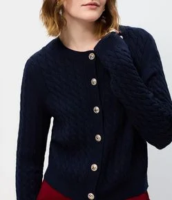 Cardigan Curto em Tricô com Abotoamento Frontal