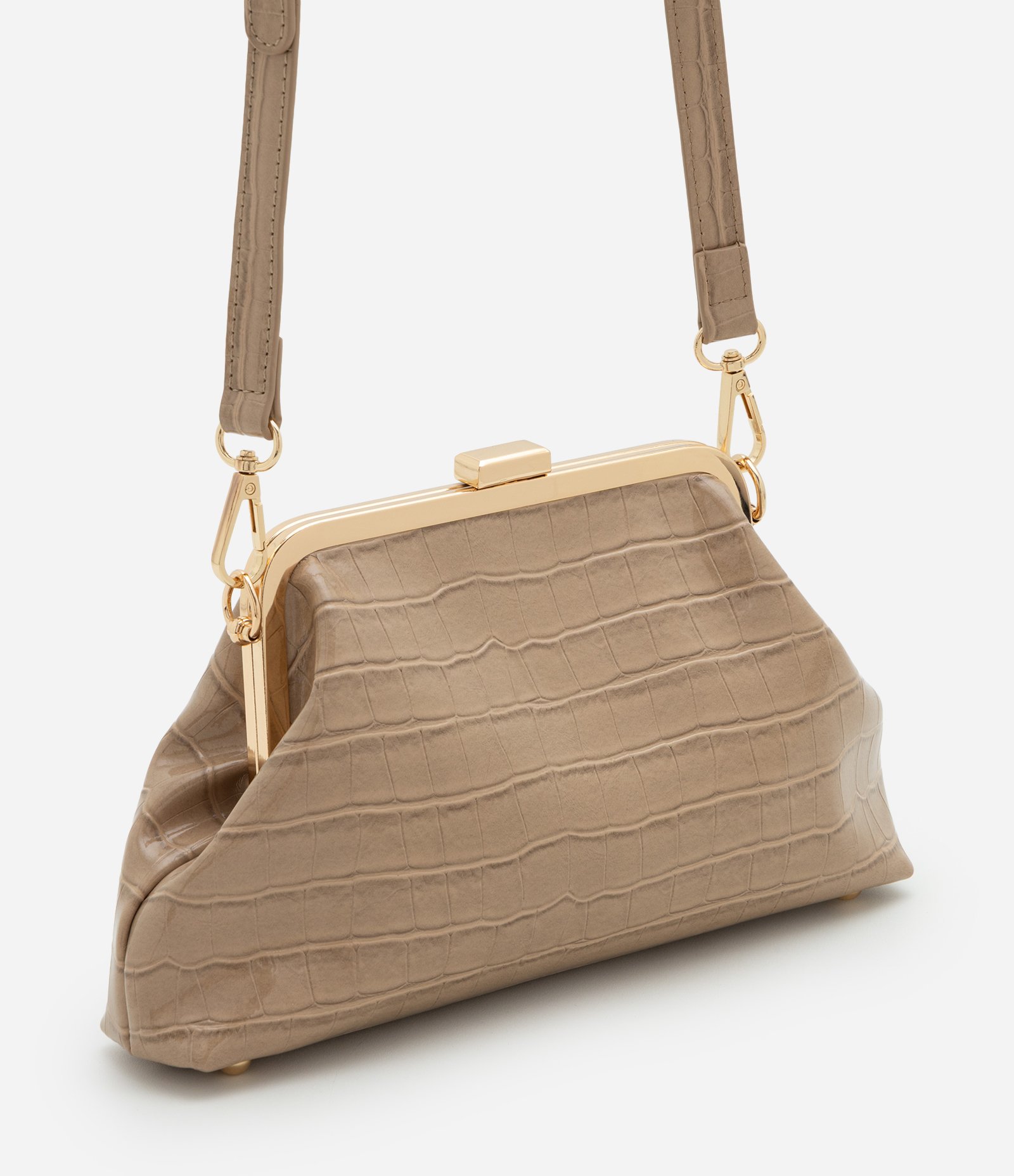 Bolsa Clutch Pequena em PU com Alça Removível Bege 1