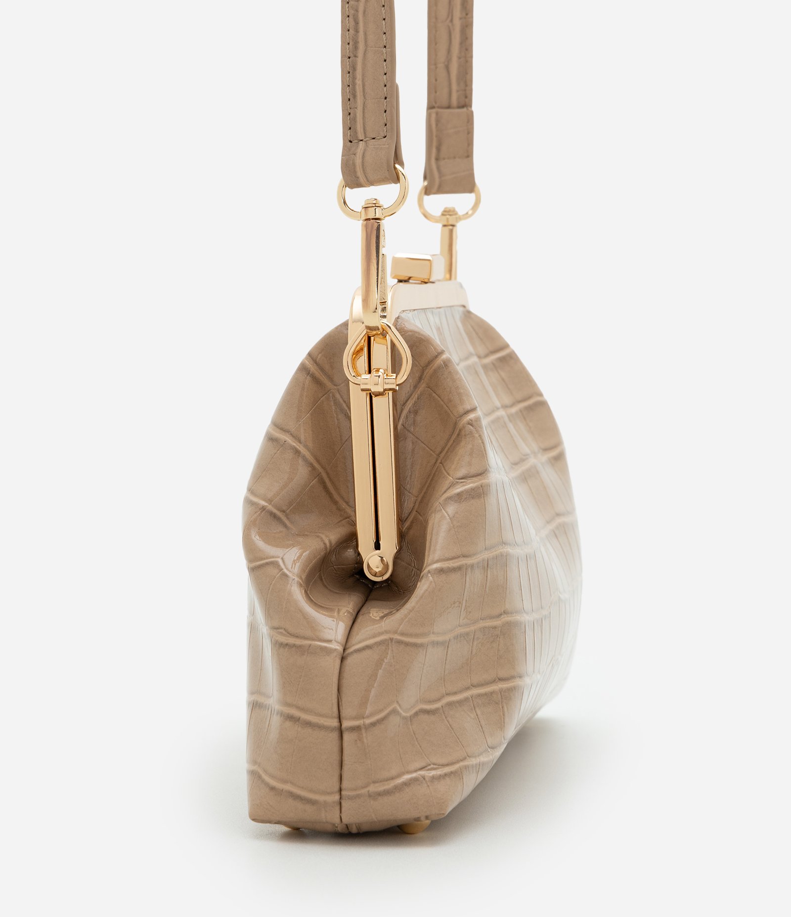 Bolsa Clutch Pequena em PU com Alça Removível Bege 2