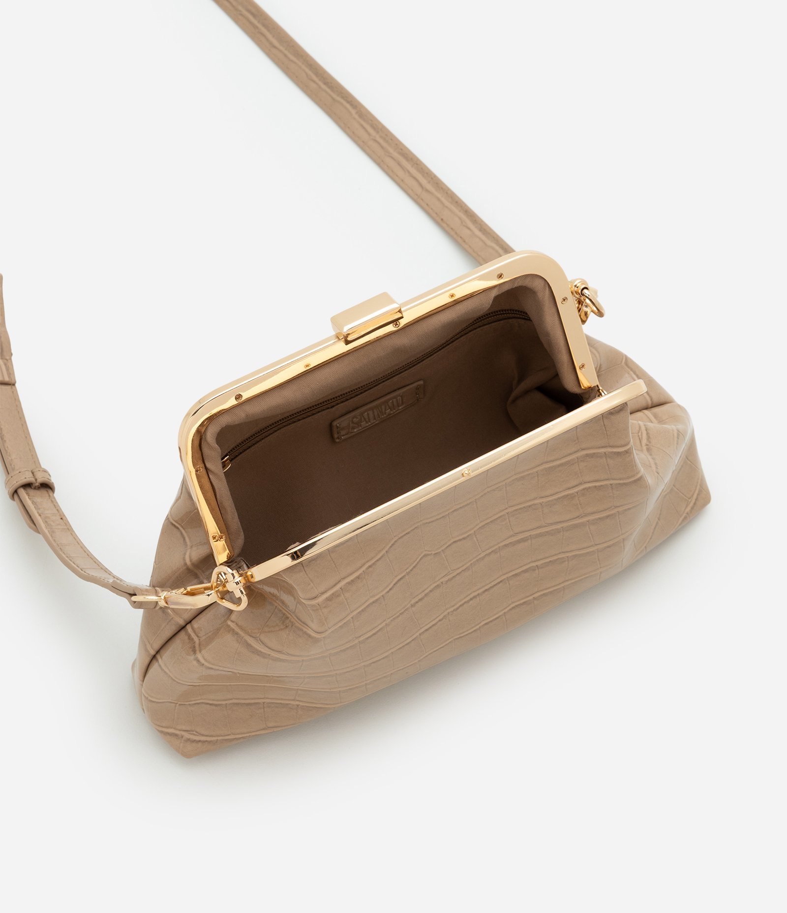 Bolsa Clutch Pequena em PU com Alça Removível Bege 4