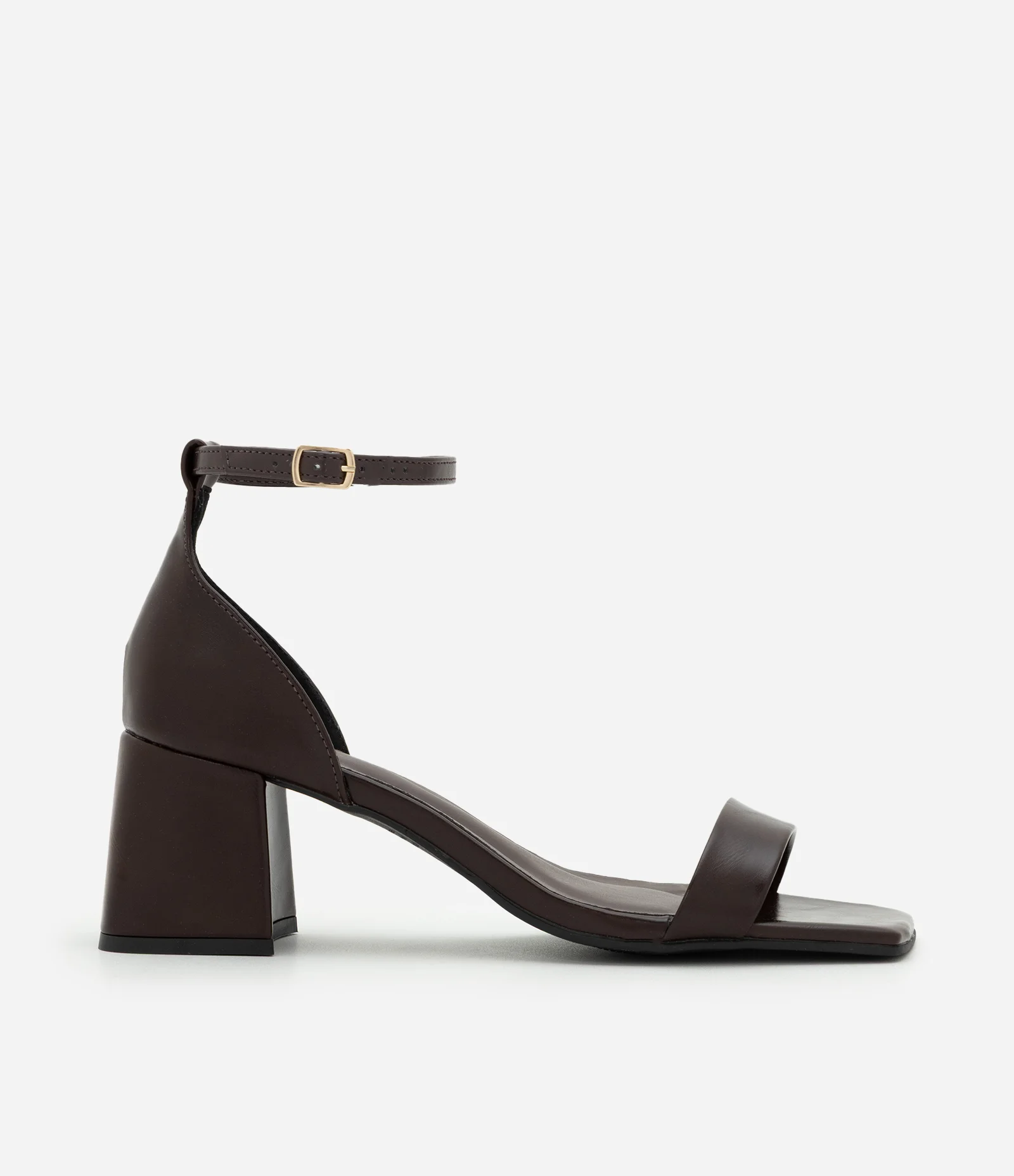 Sandália Básica com Bico Quadrado e Salto Bloco Marrom 1