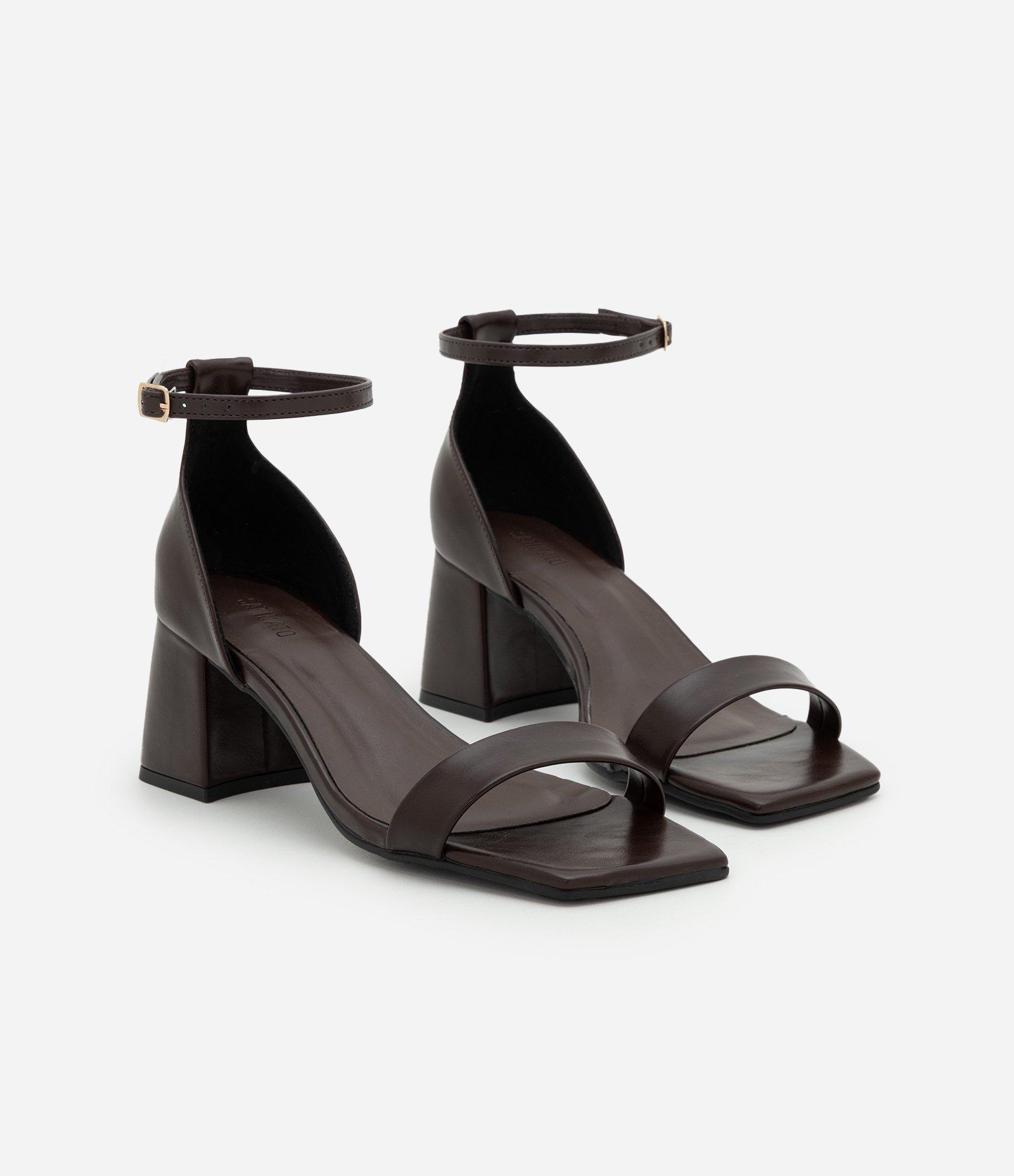 Sandália Básica com Bico Quadrado e Salto Bloco Marrom 2