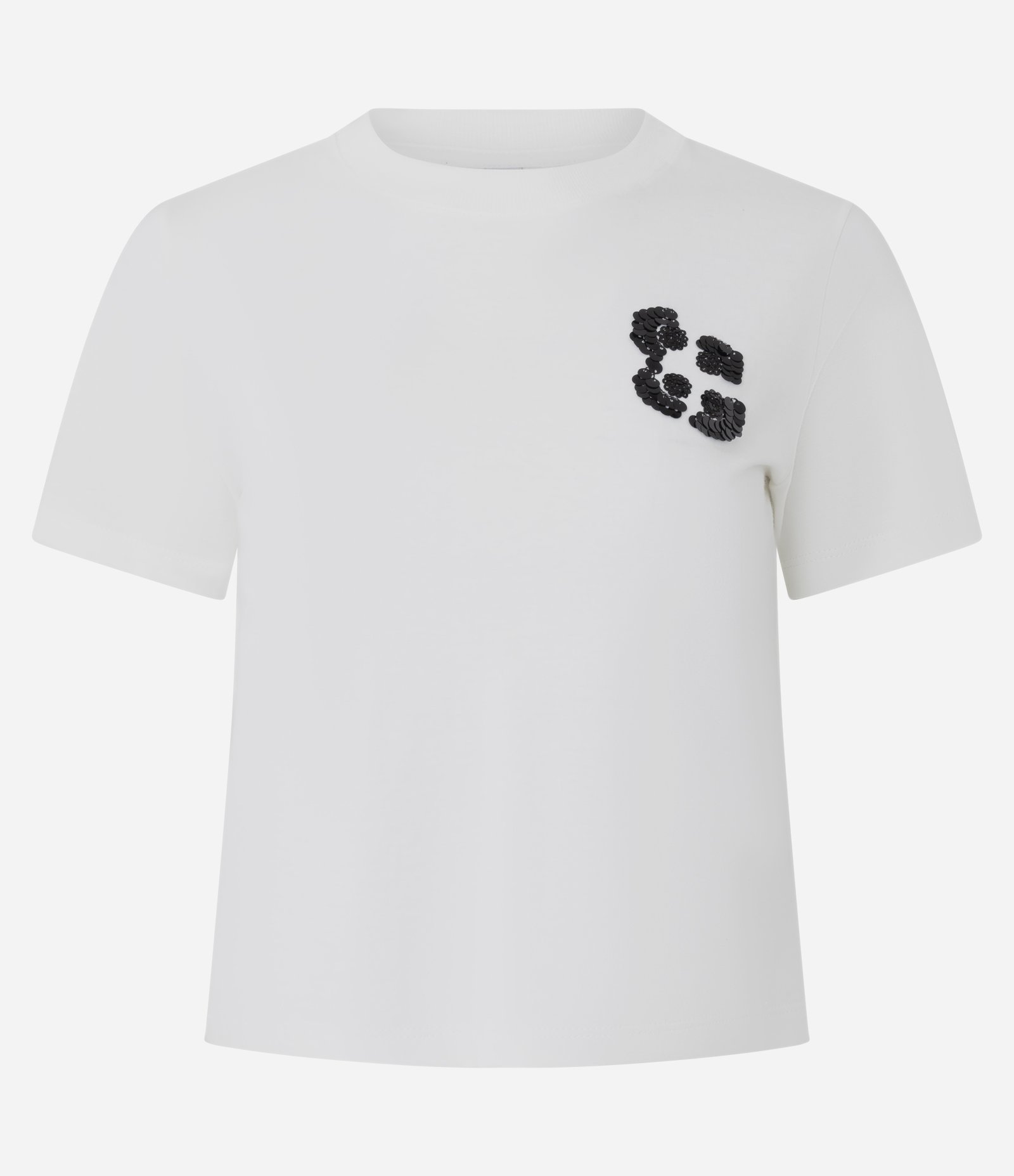 Blusa Baby Look com Bordado Floral em Paetê Branco 1