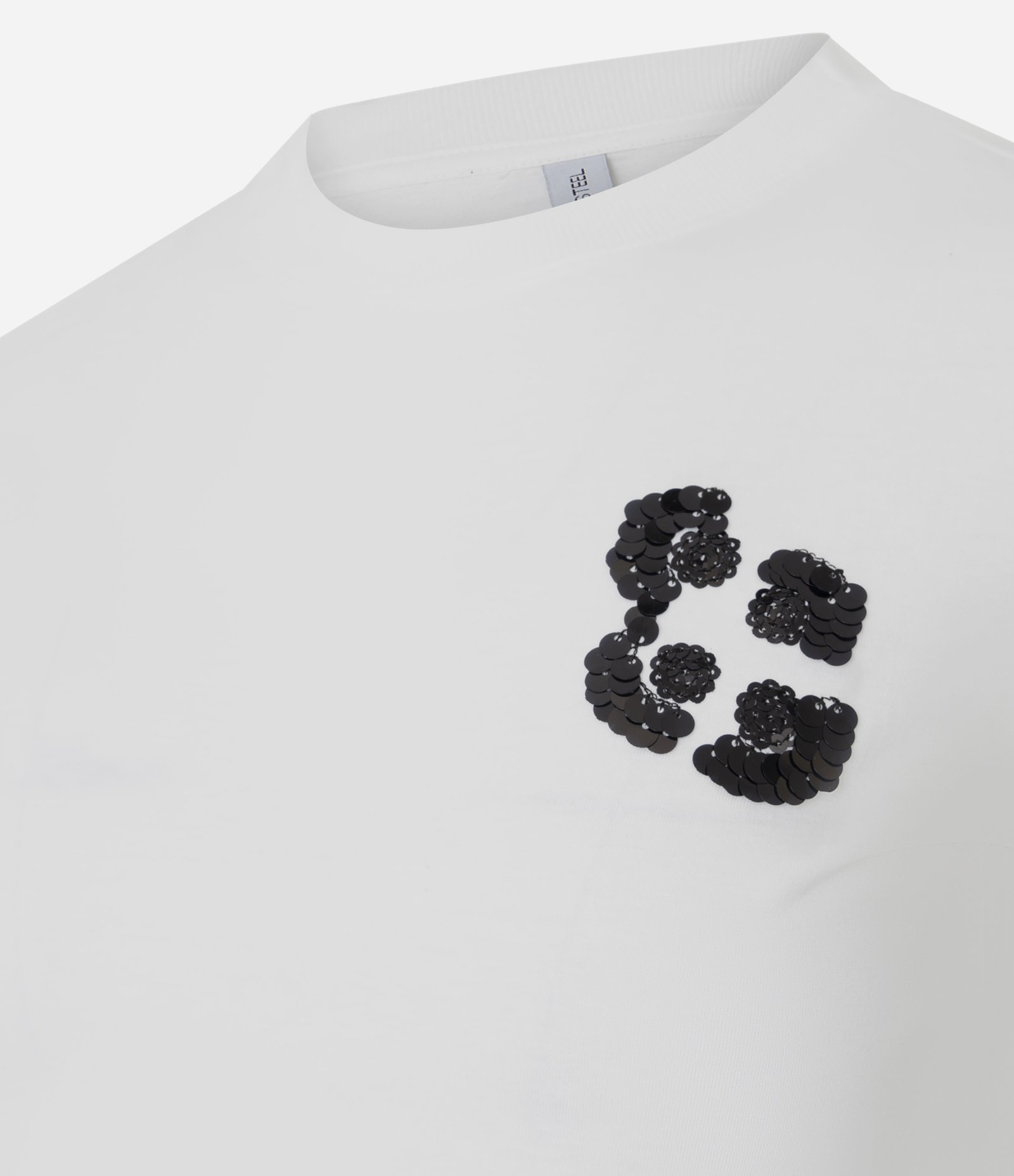 Blusa Baby Look com Bordado Floral em Paetê Branco 2