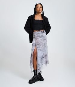 Saia New Midi em Tule com Estampa de Jornal