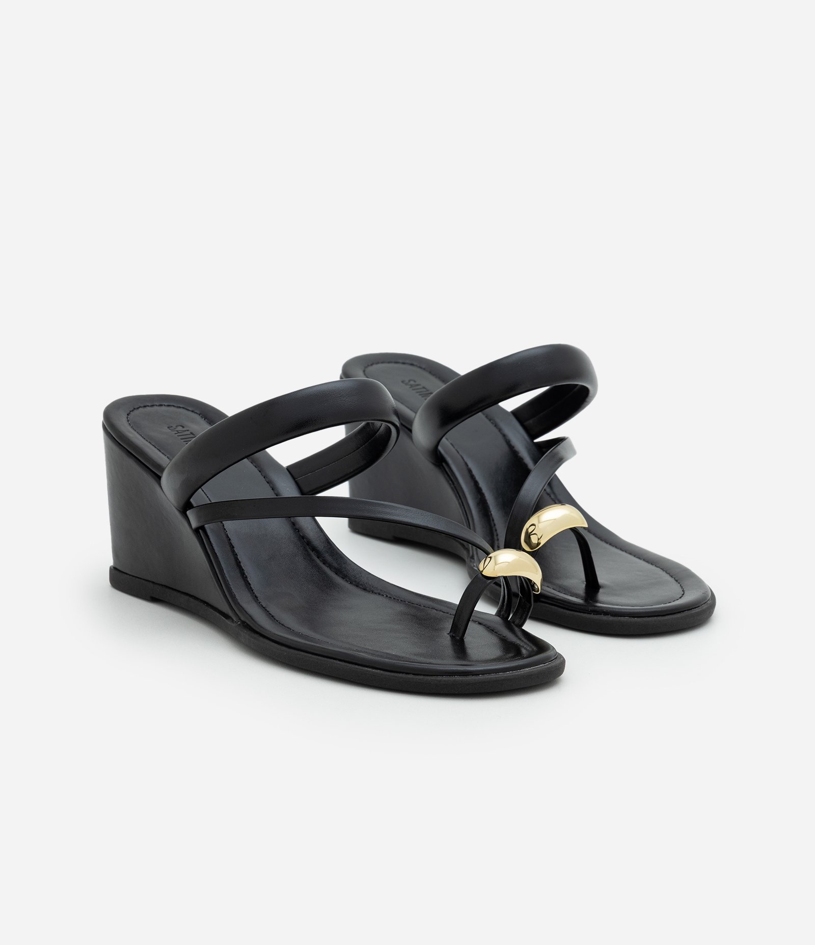 Sandália Mule em PU com Salto Anabela e Dedeira Preto 2