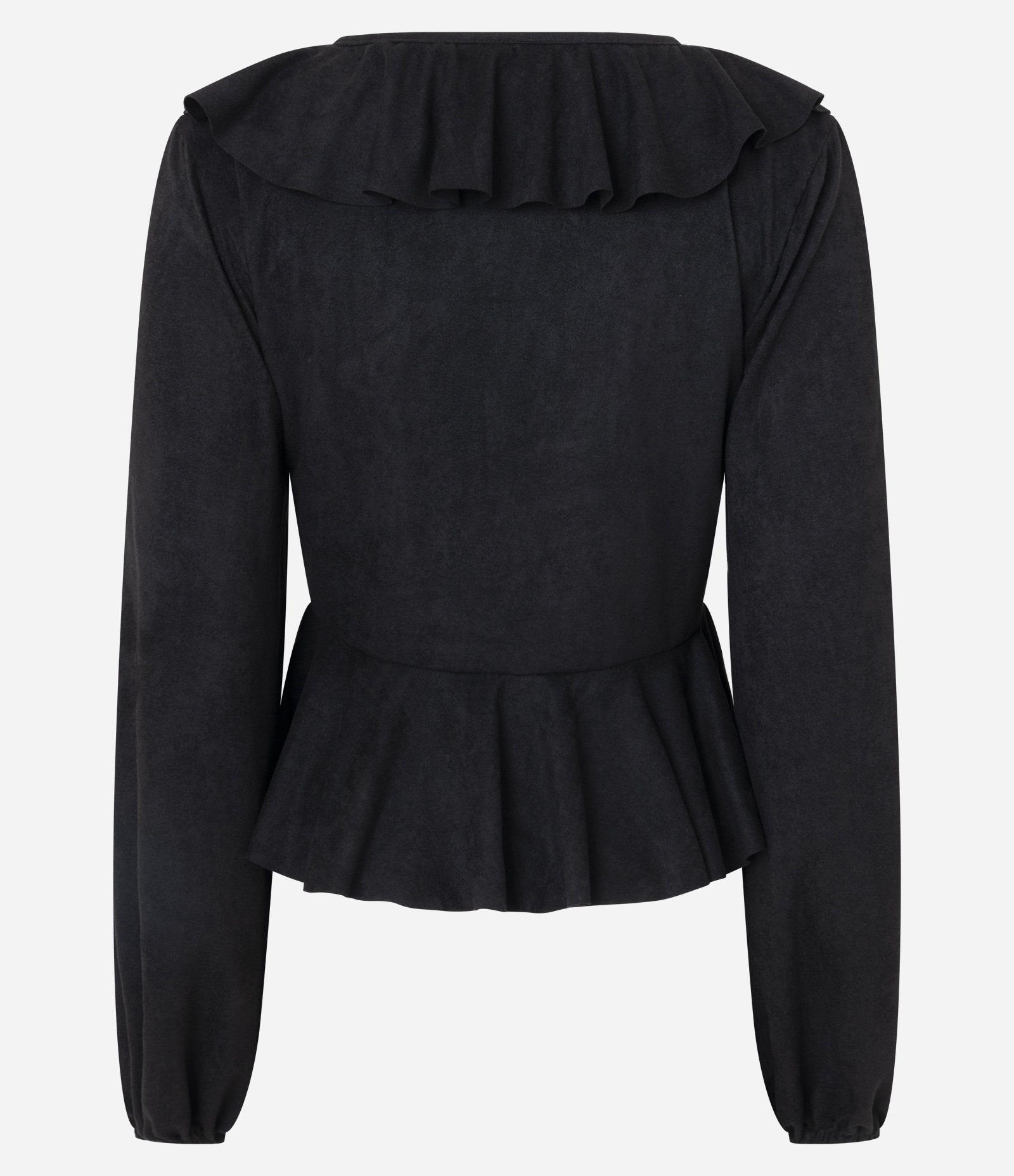 Blusa Manga Longa com Decote em V e Babados Preto 3