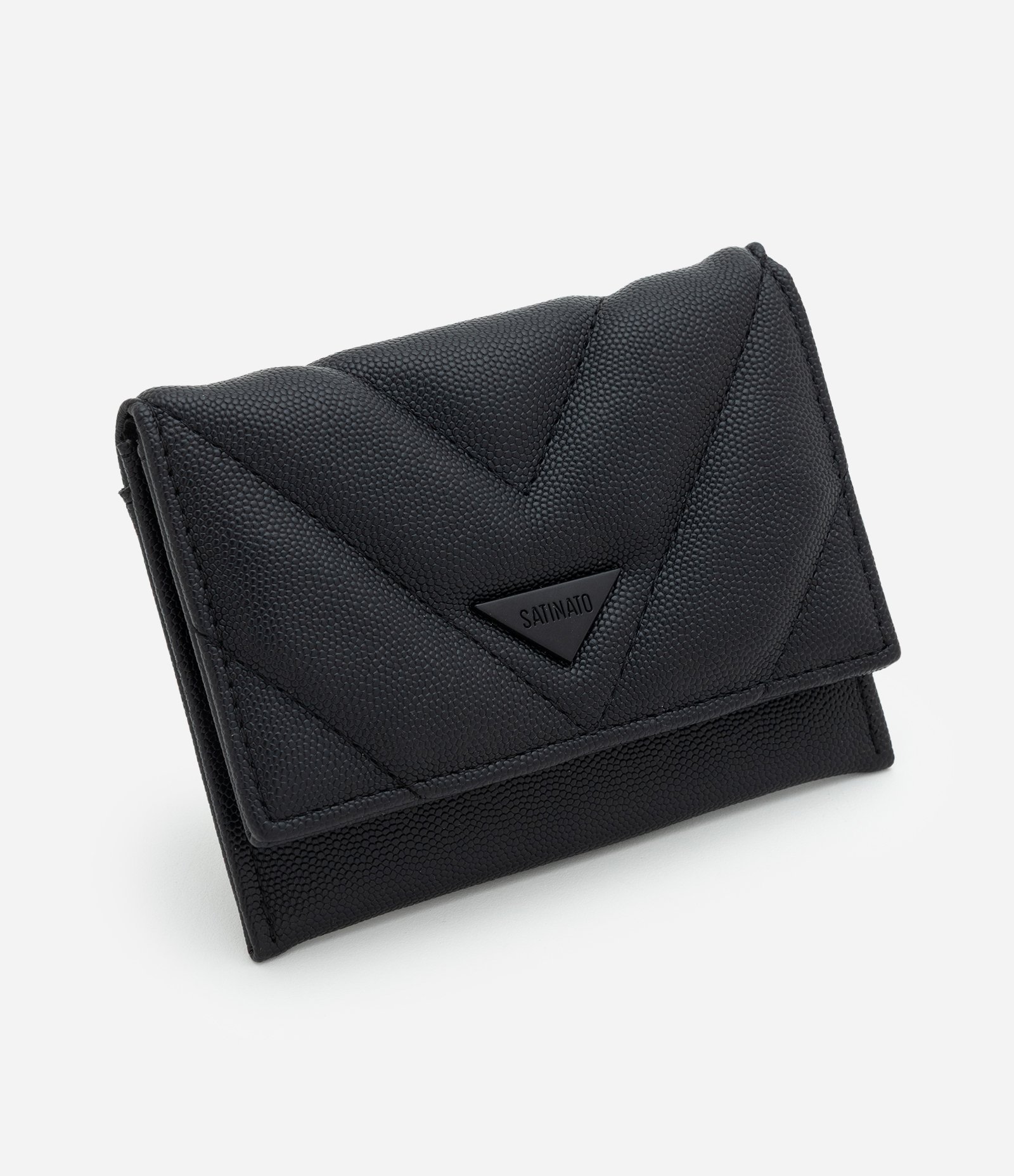 Carteira Envelope Pequena em PU com Acabamento Acolchoado Preto 1