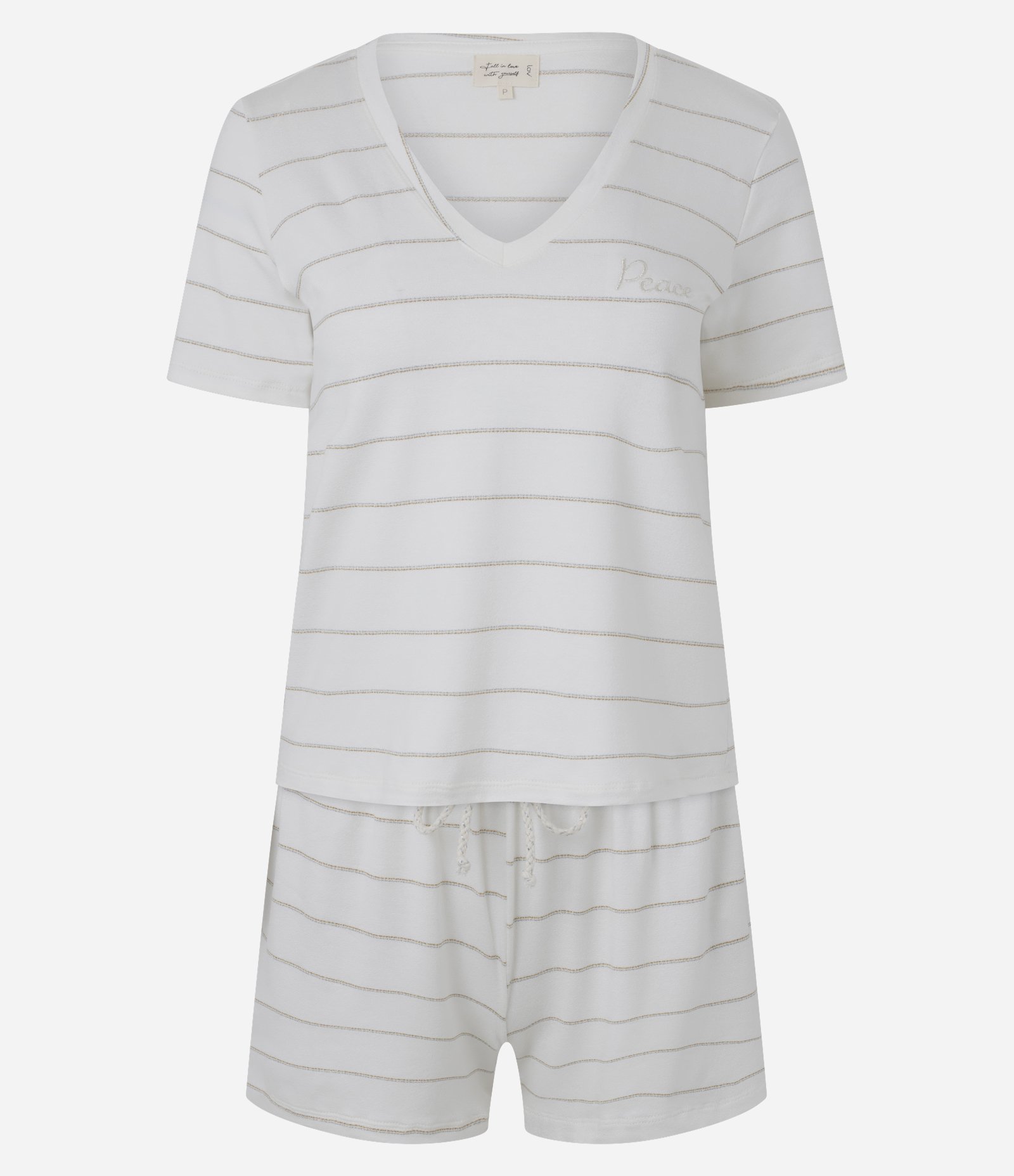 Pijama Curto em Viscolycra com Estampa Listrada Branco 1