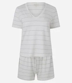 Pijama Curto em Viscolycra com Estampa Listrada