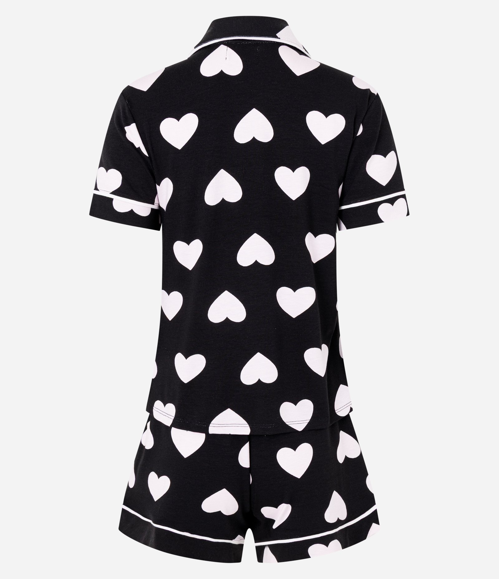 Pijama Curto Americano em Viscolycra com Estampa de Corações Preto/Branco 5