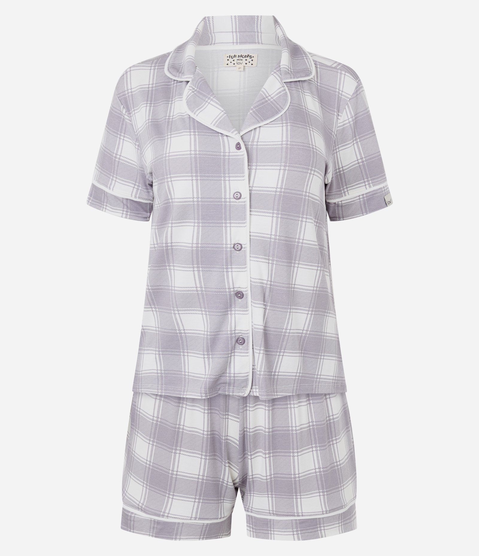 Pijama Curto Americano em Viscolycra em Xadrez Roxo 5