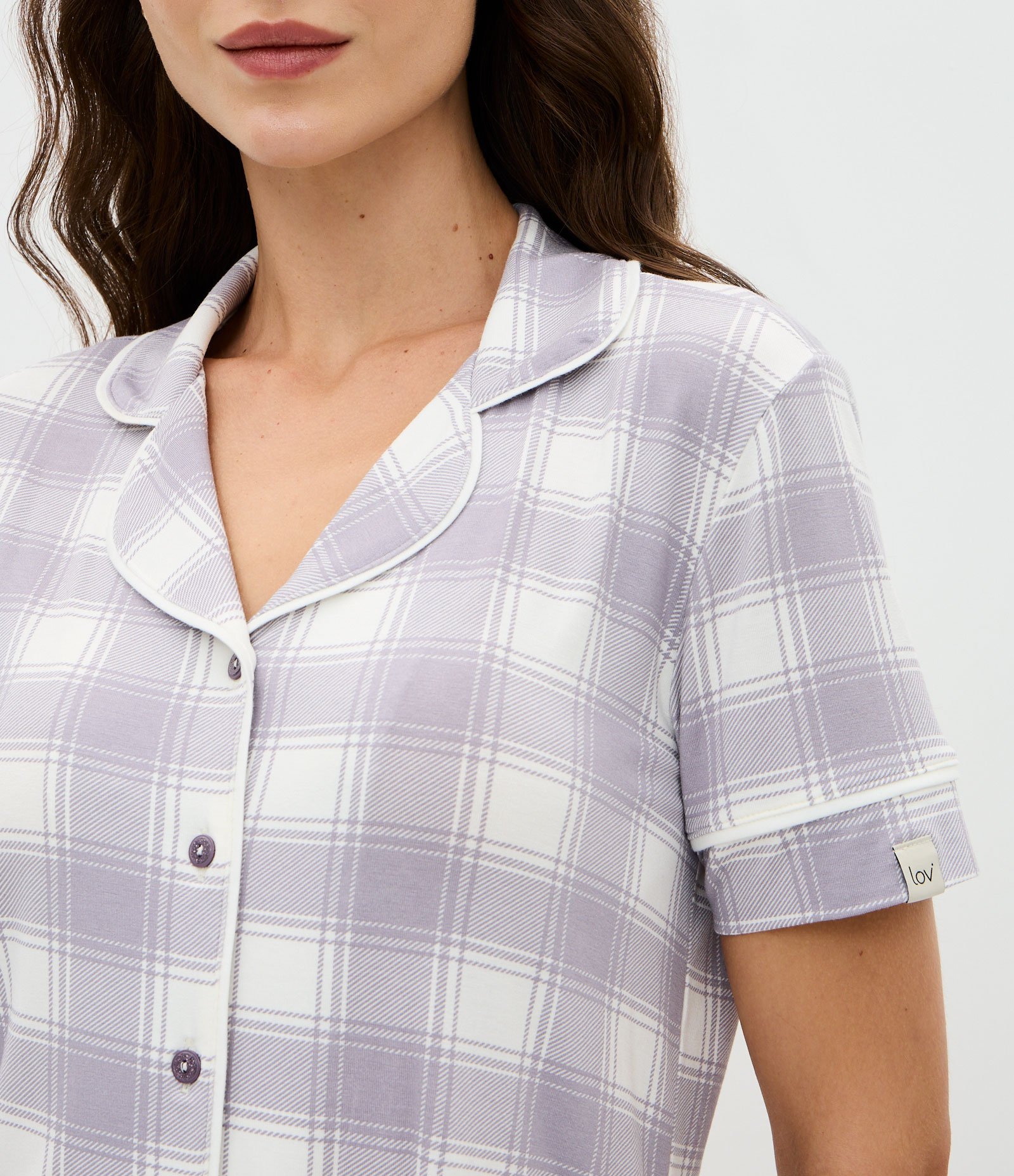 Pijama Curto Americano em Viscolycra em Xadrez Roxo 3