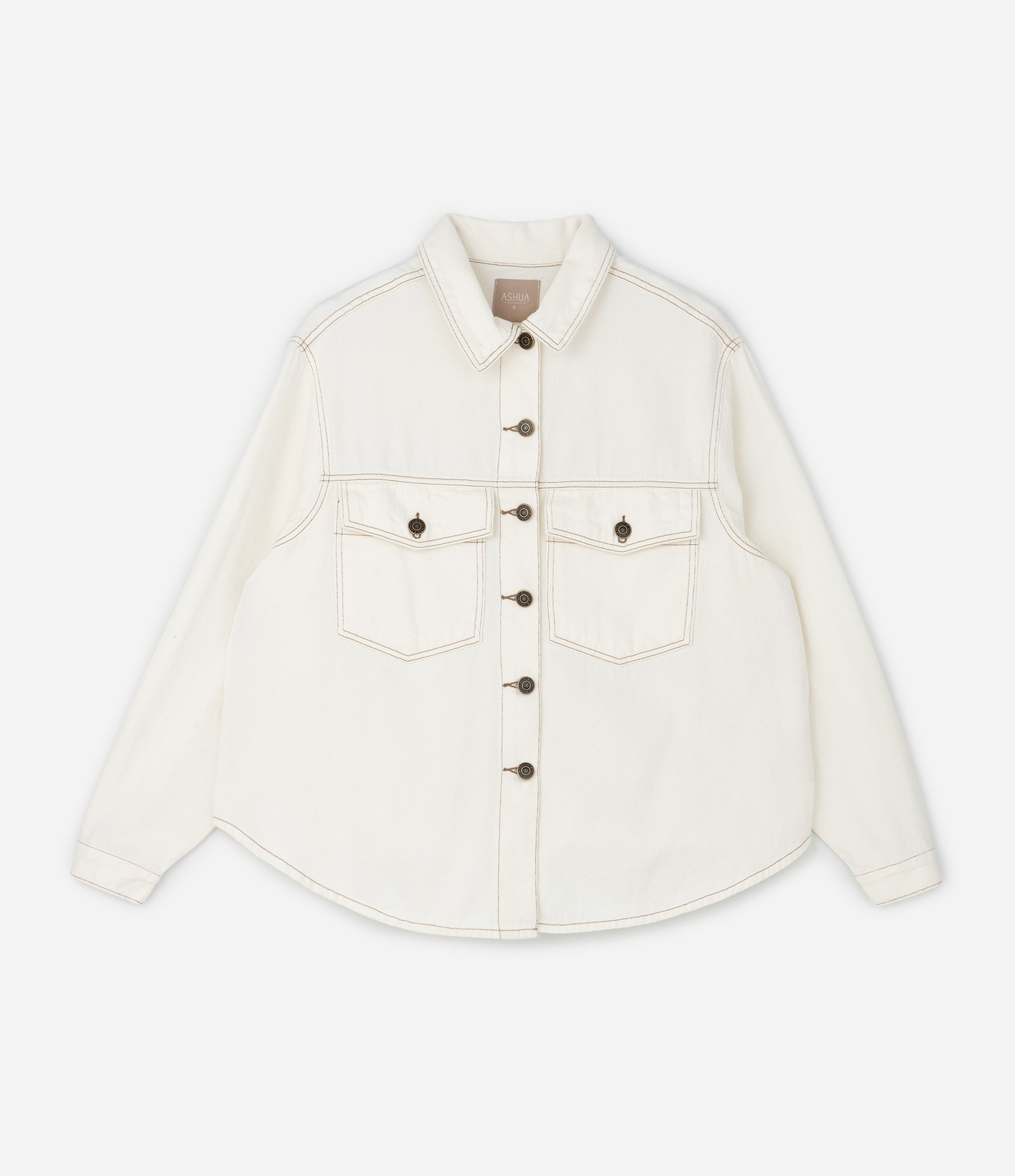 Jaqueta Jeans Overshirt Lisa Curve & Plus Size Bege 6