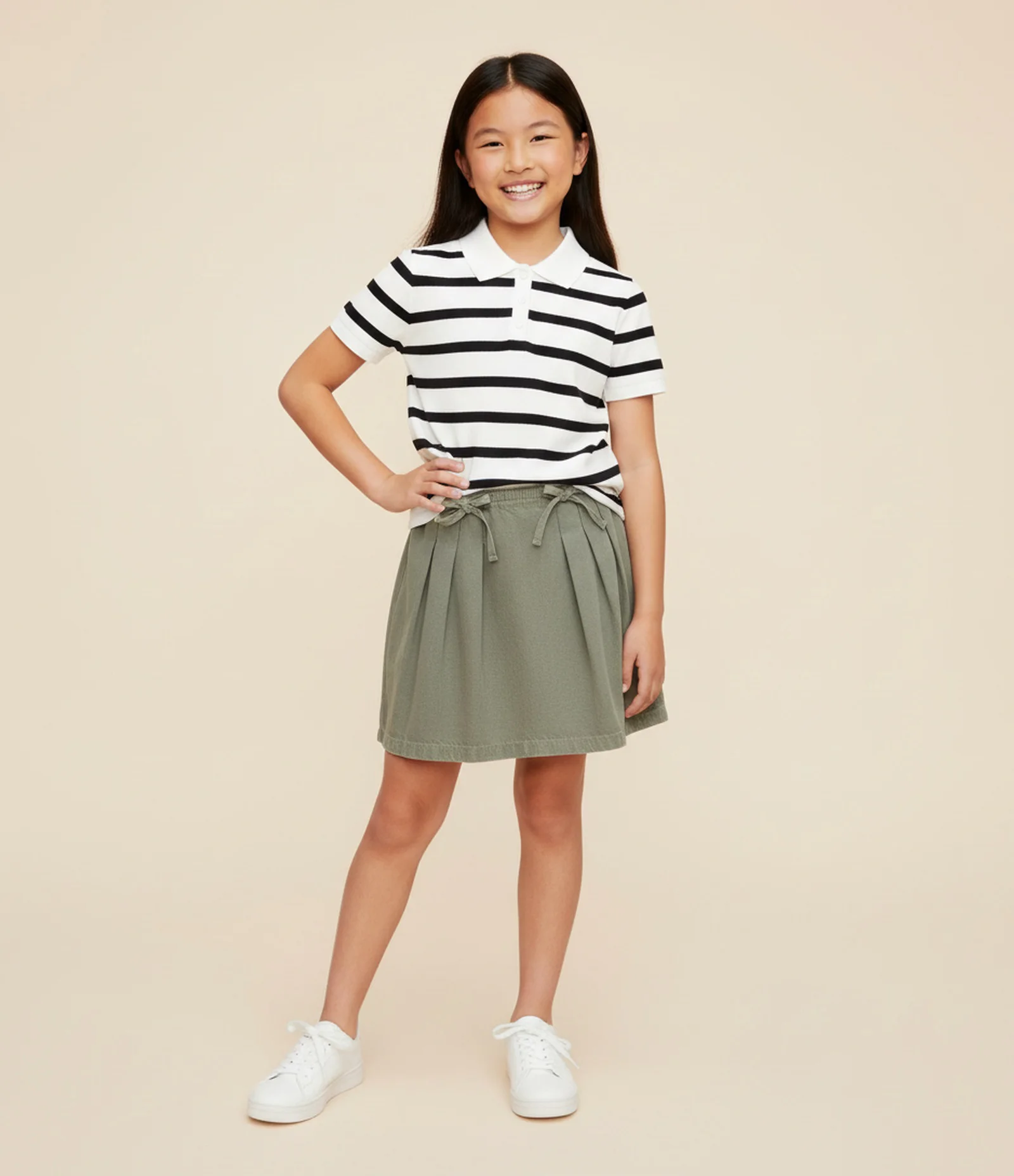 Saia Infantil em Jeans com Cordões no Cós – Tam 7 a 14 Anos Verde Acinzentado 1