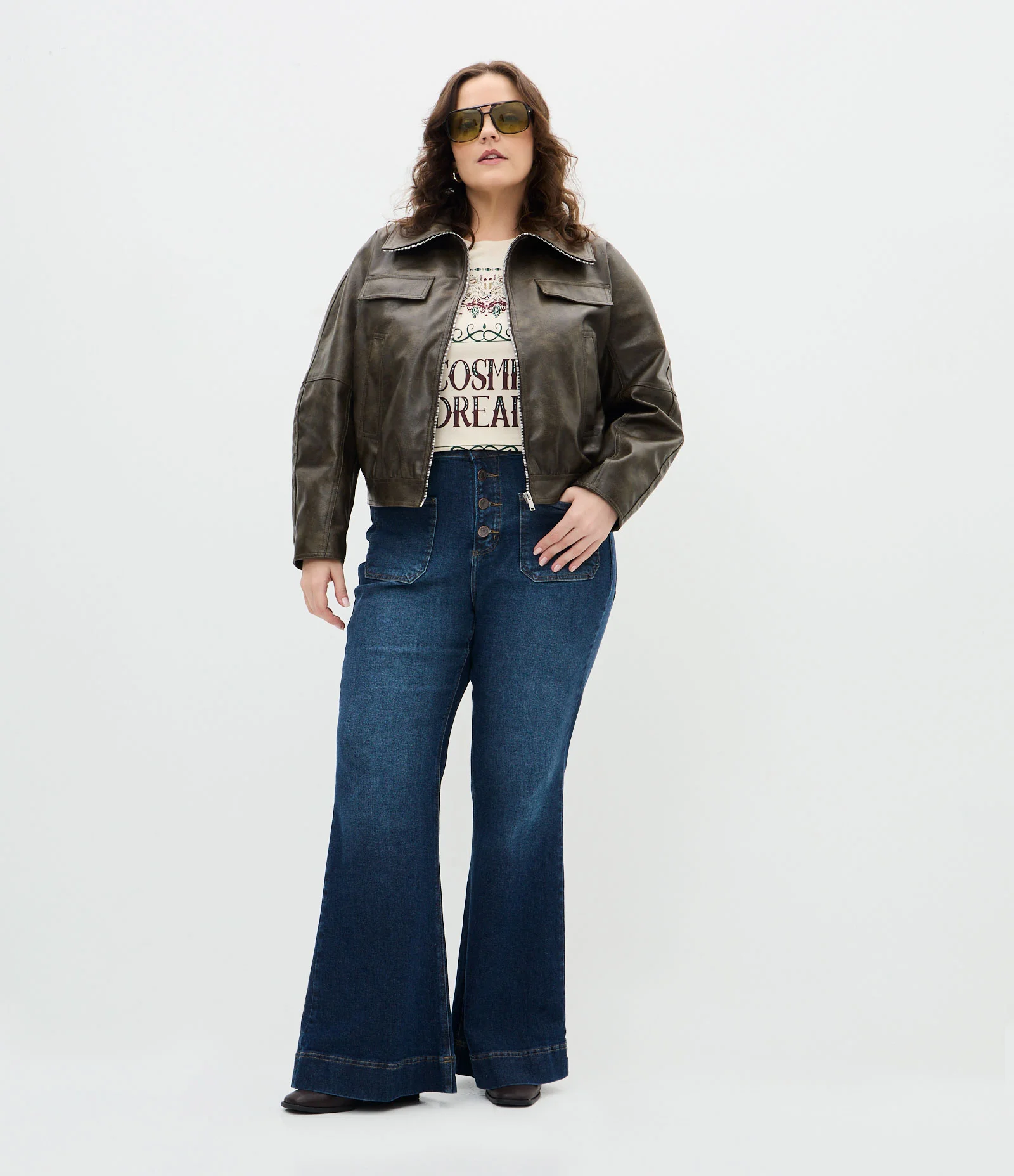 Calça Flare em Jeans com Botões Frontais Curve & Plus Size Azul 1