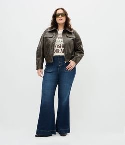 Calça Flare em Jeans com Botões Frontais Curve & Plus Size