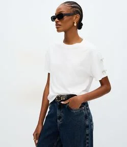 Camiseta em Algodão com Laços Brilhantes nas Mangas