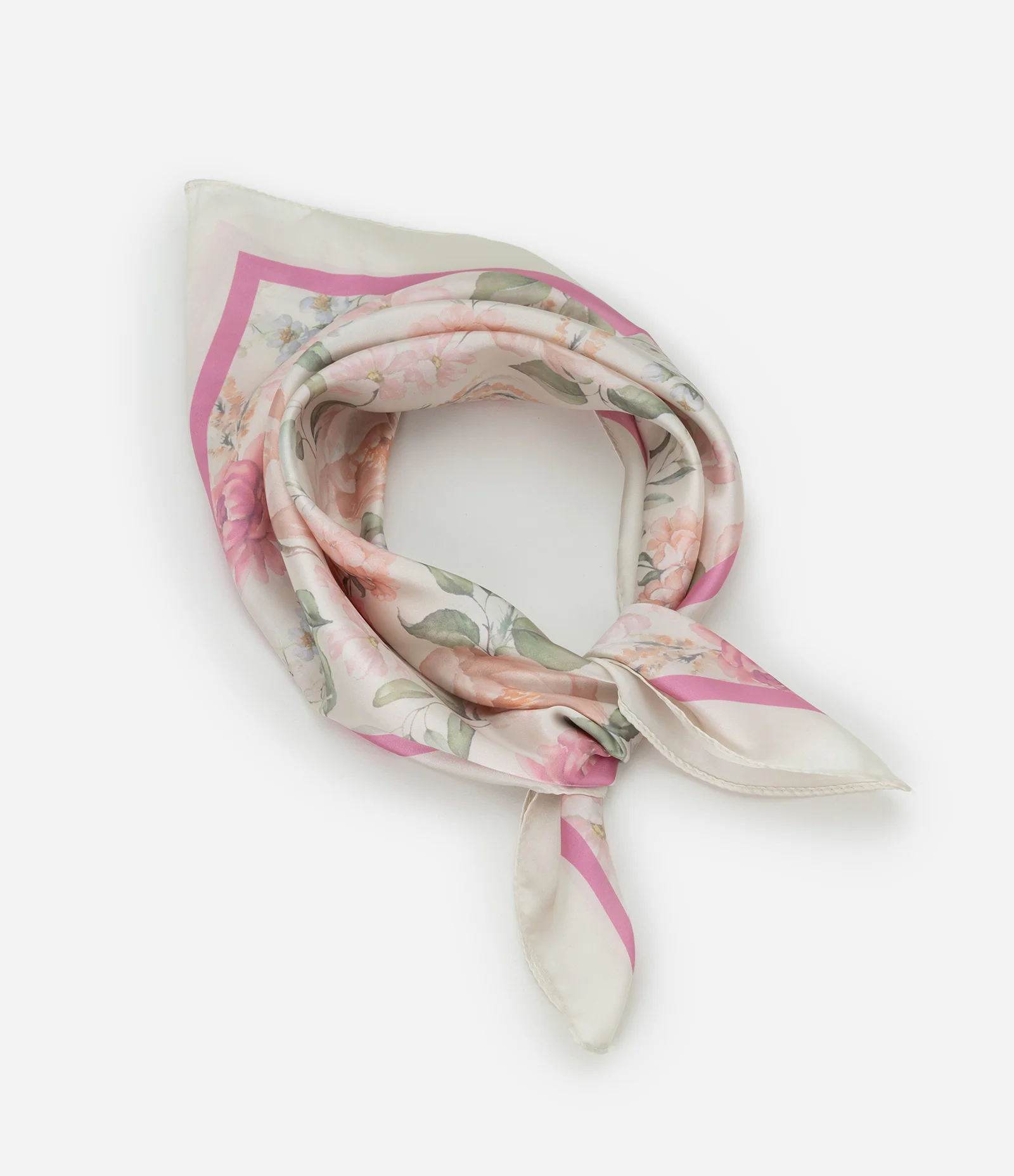 Lenço Acetinado Presenteável com Estampa Floral Off White/Rosa 1
