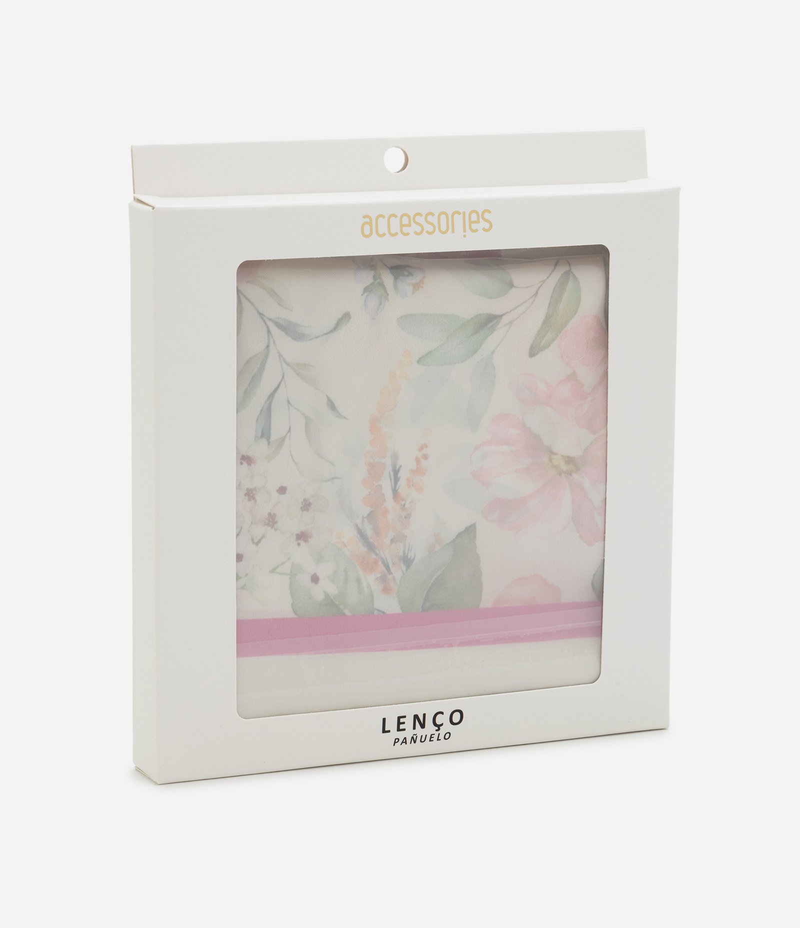 Lenço Acetinado Presenteável com Estampa Floral Off White/Rosa 3