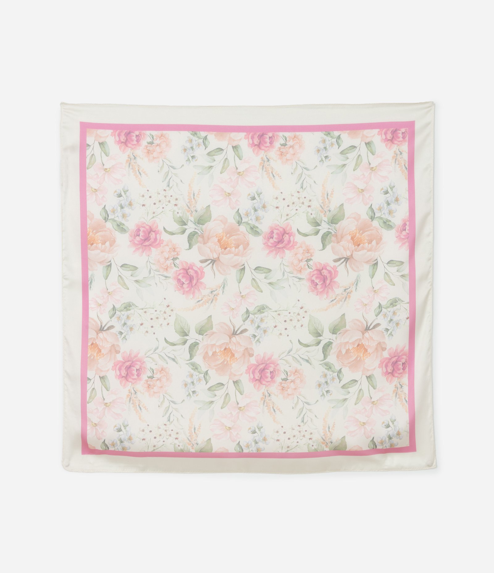 Lenço Acetinado Presenteável com Estampa Floral Off White/Rosa 4
