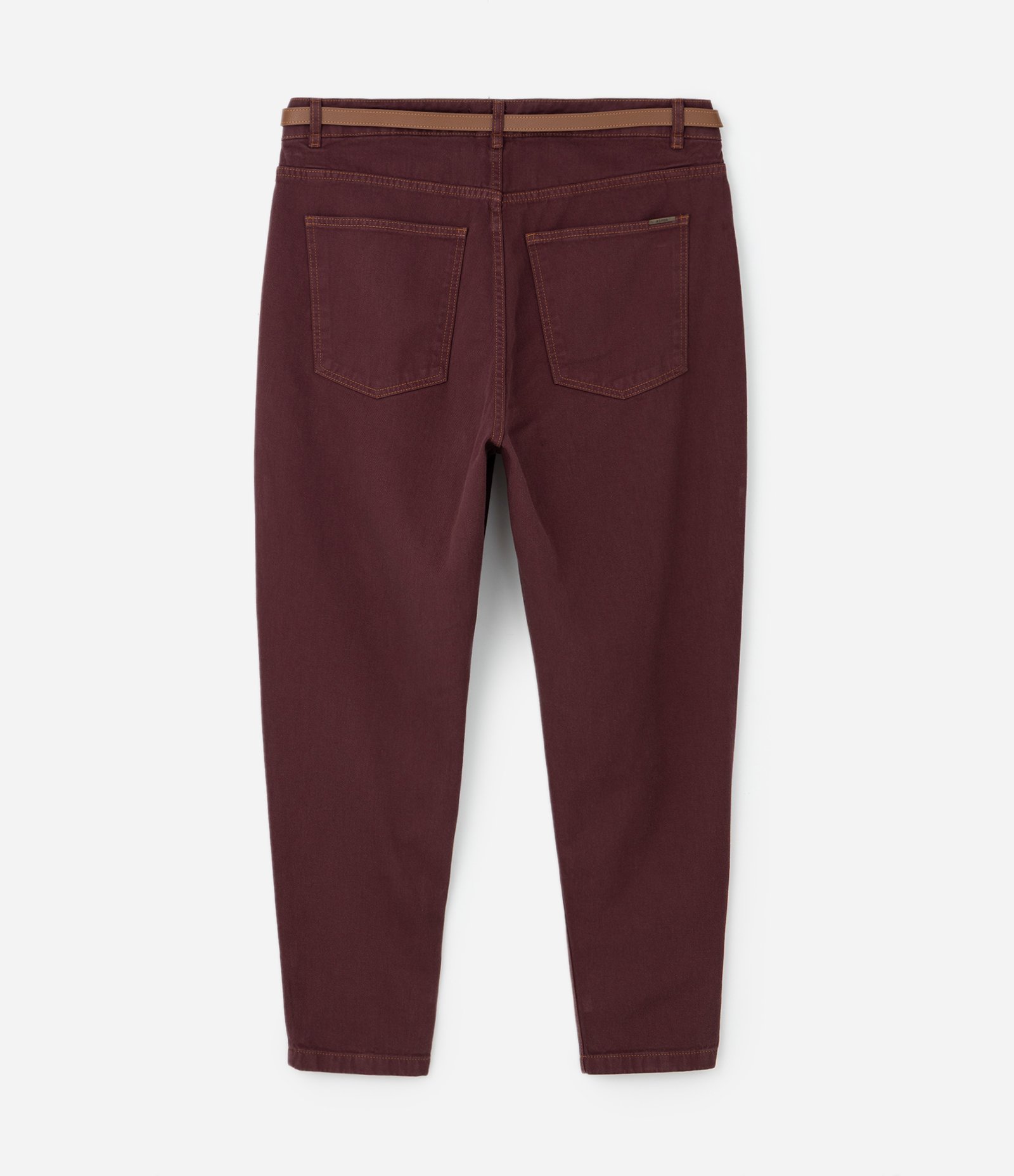 Calça Sarja Mom com Cintinho e Costura Contrastante Vermelho 2