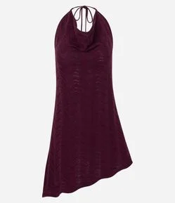 Vestido Curto Sem Manga em Crochê com Decote Degagê