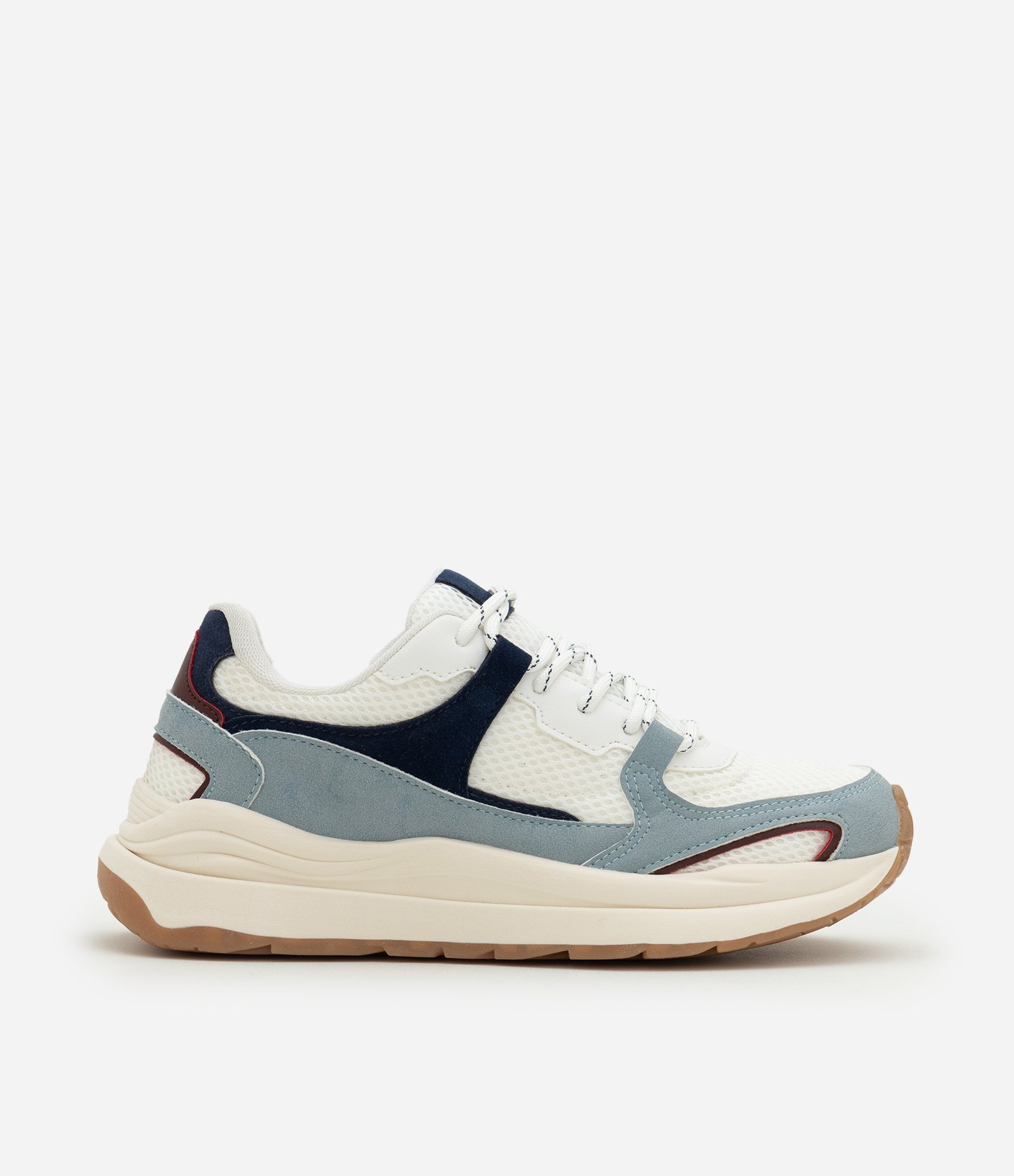 Tênis Jogging em PU com Recortes Contrastantes Branco/Azul 1
