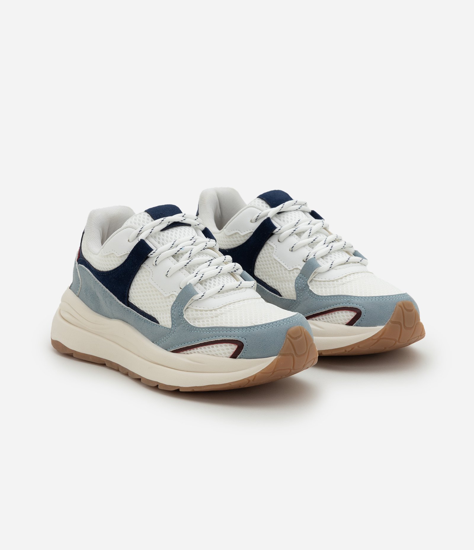 Tênis Jogging em PU com Recortes Contrastantes Branco/Azul 3