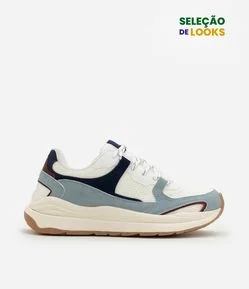 Tênis Jogging em PU com Recortes Contrastantes