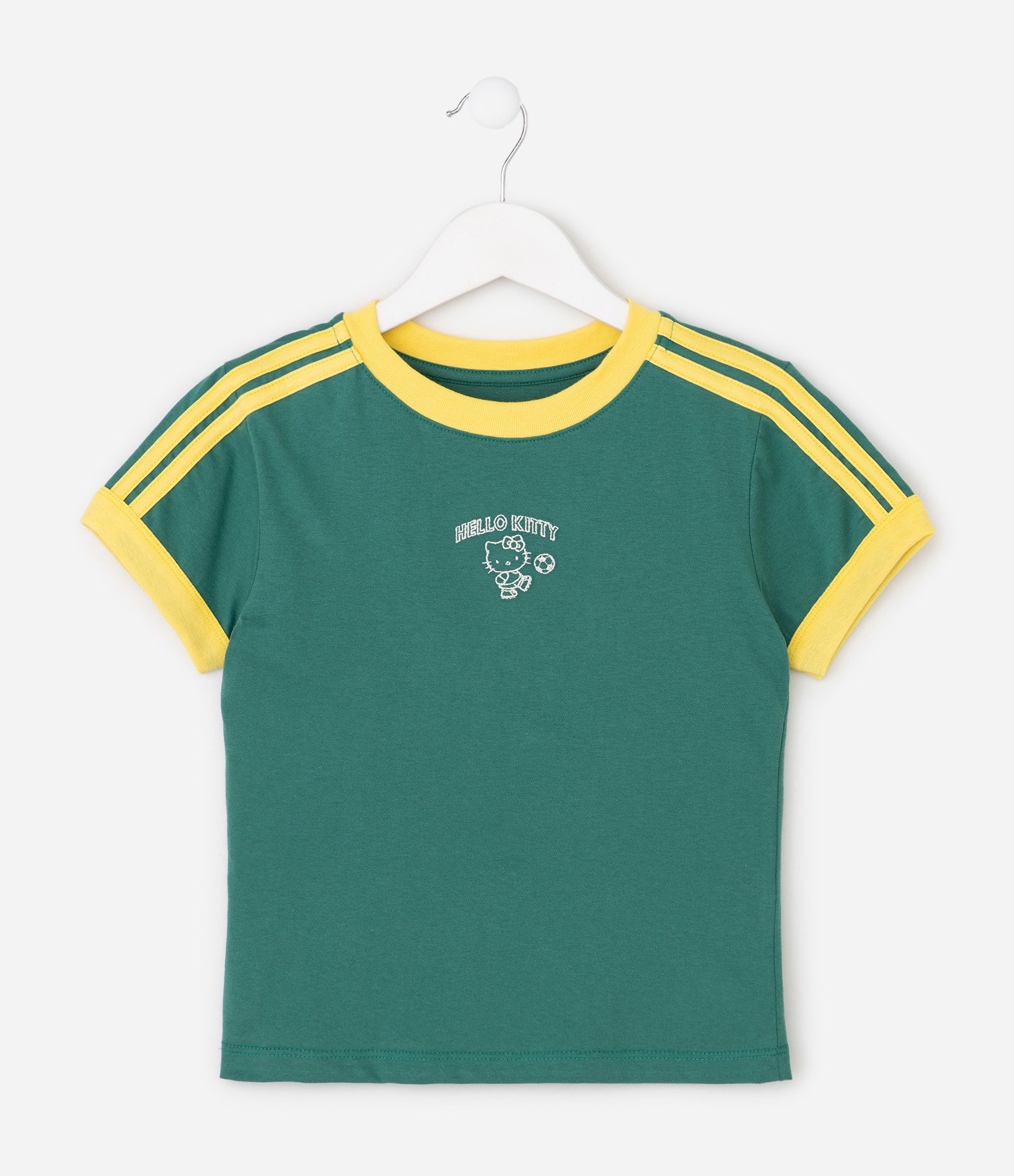 Baby Look Infantil em Cotton Bordado Hello Kitty - Tam 5 a 16 anos Verde/Amarelo 1