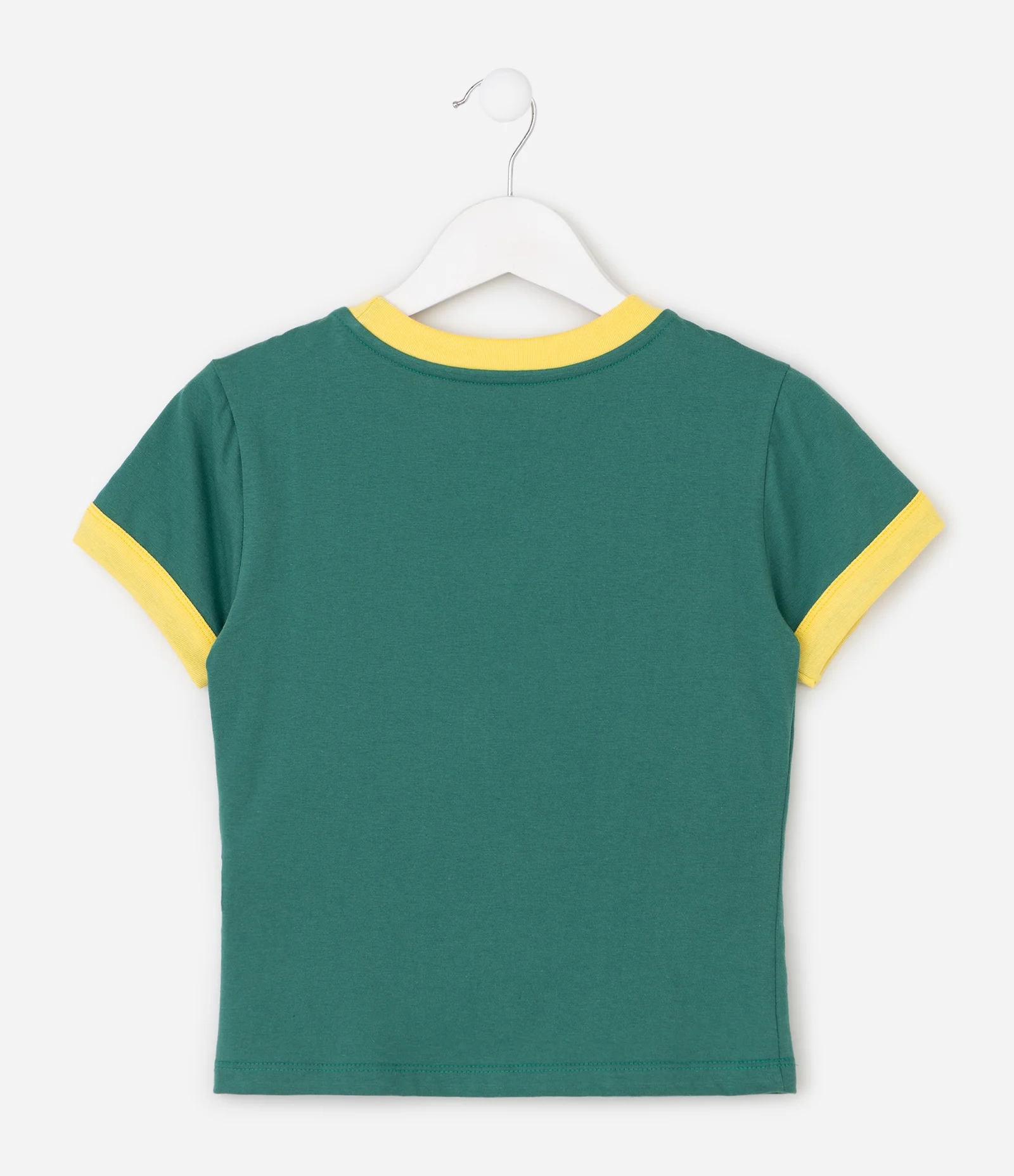 Baby Look Infantil em Cotton Bordado Hello Kitty - Tam 5 a 16 anos Verde/Amarelo 2